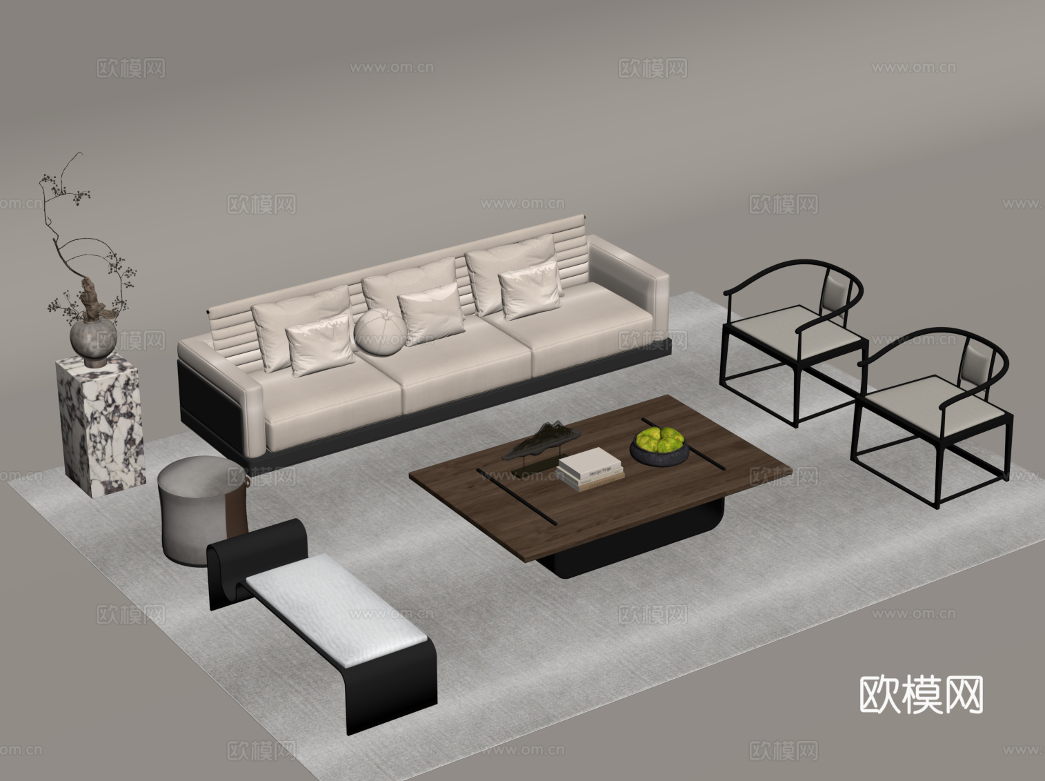 宋式风沙发茶几组合su模型