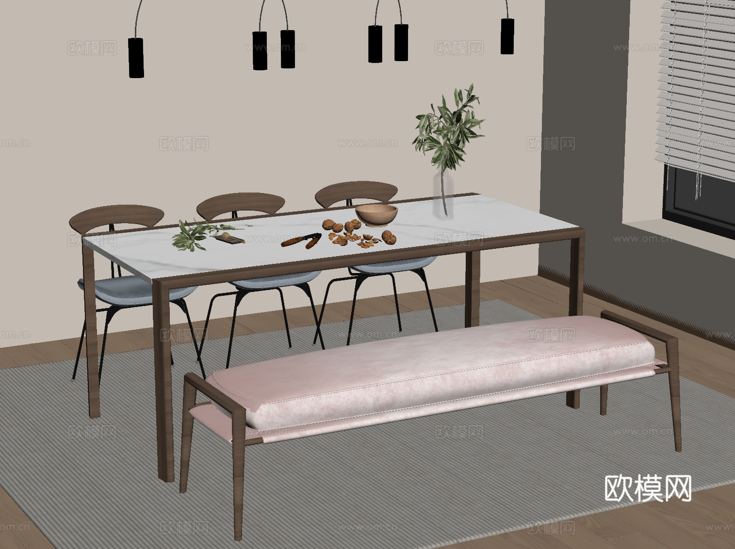北欧风餐桌椅su模型