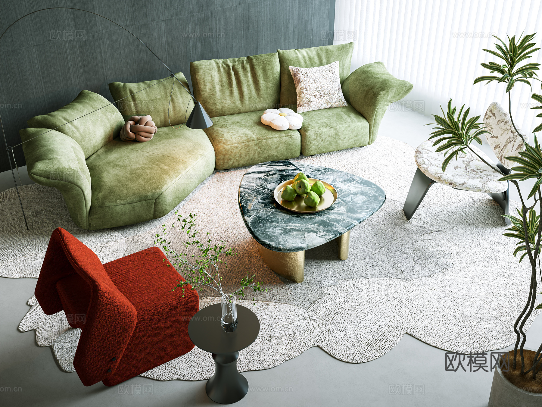 现代弧形沙发茶几组合 沙发茶几组合 弧形沙发 双人沙发 圆地su模型