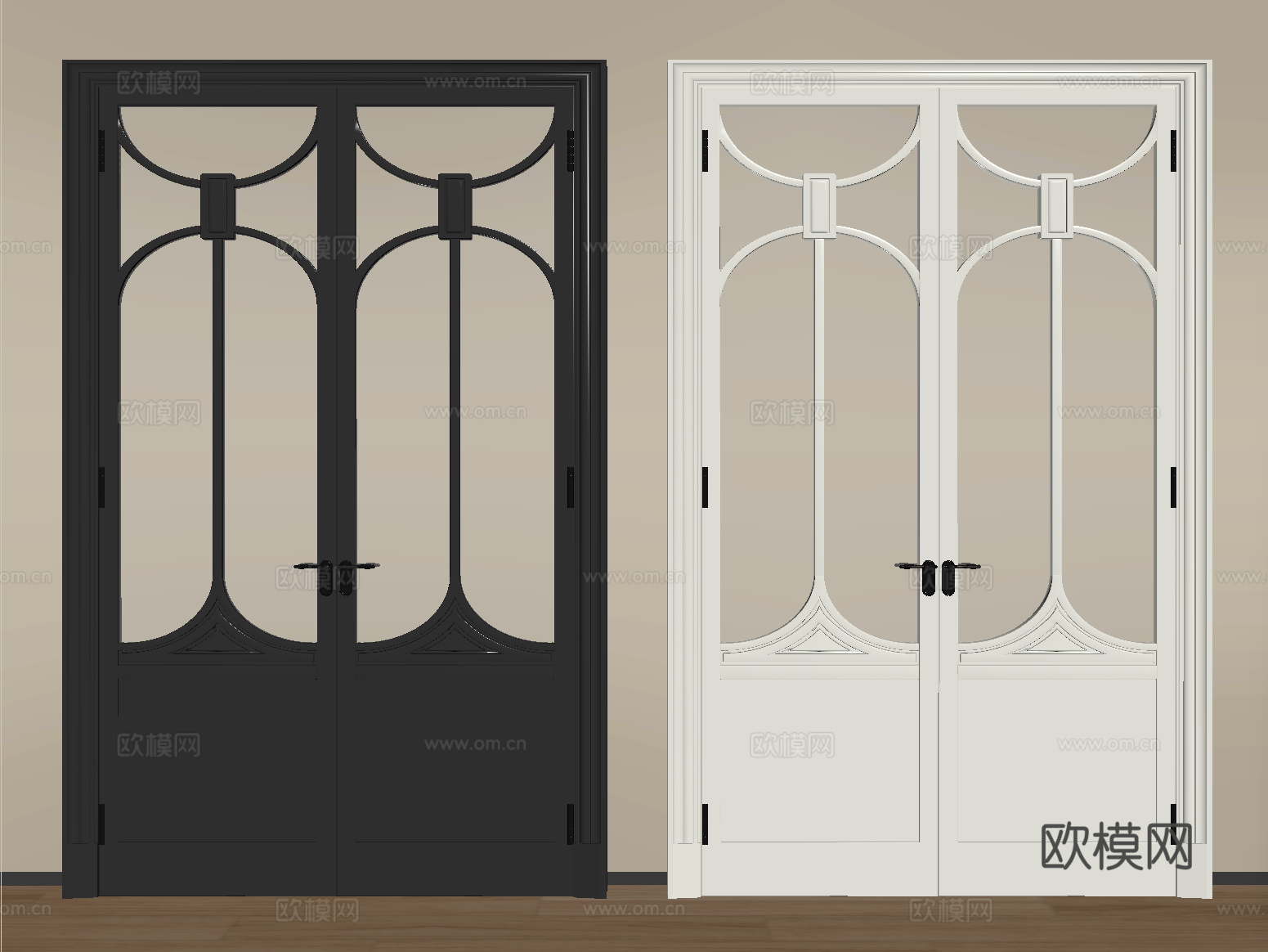 法式玻璃双开门 长虹玻璃门 厨卫门 阳台门su模型