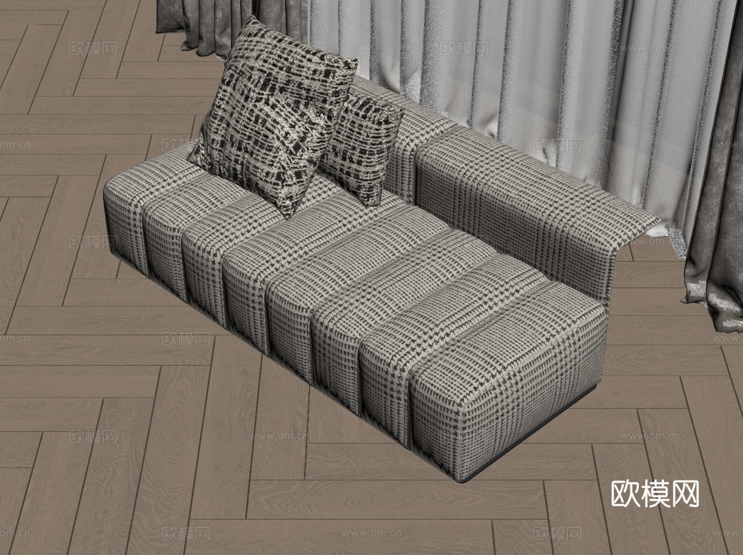 现代双人沙发 布艺休闲沙发su模型