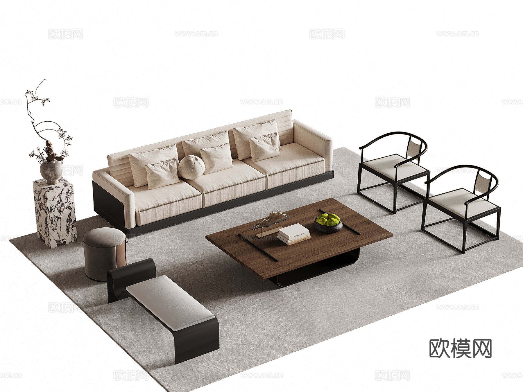 宋式风沙发茶几组合su模型