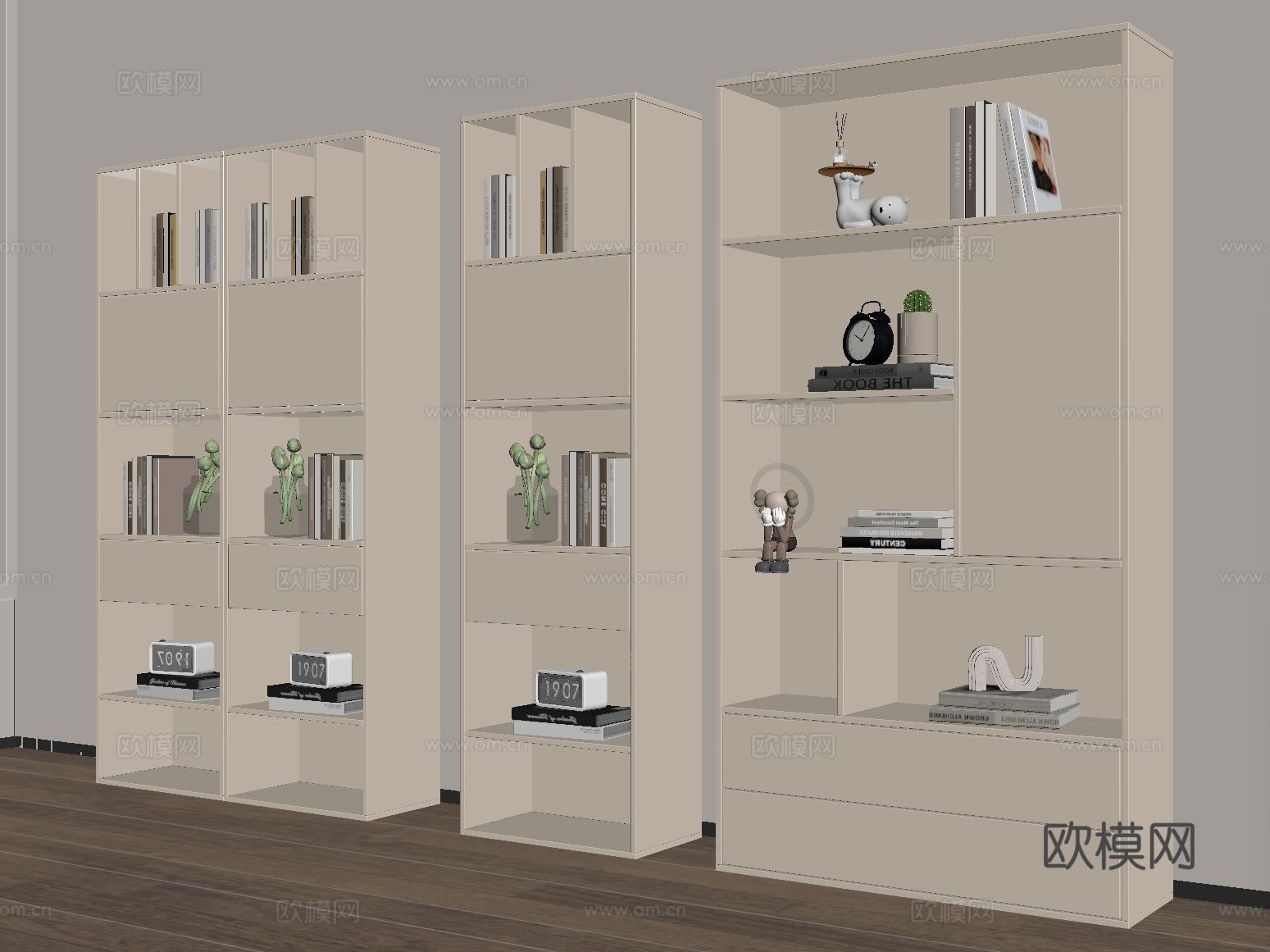 现代奶油风书柜 书籍摆件su模型