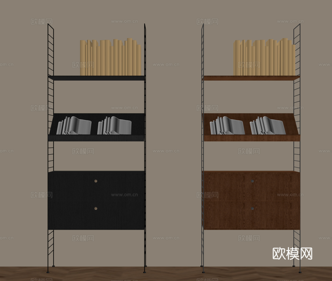 现代中古风书架 书柜 置物架su模型
