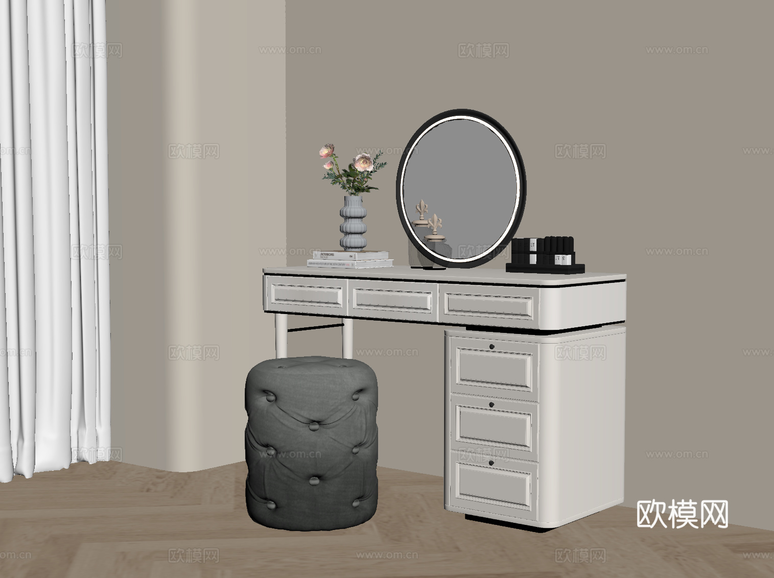 法式奶油风梳妆台su模型