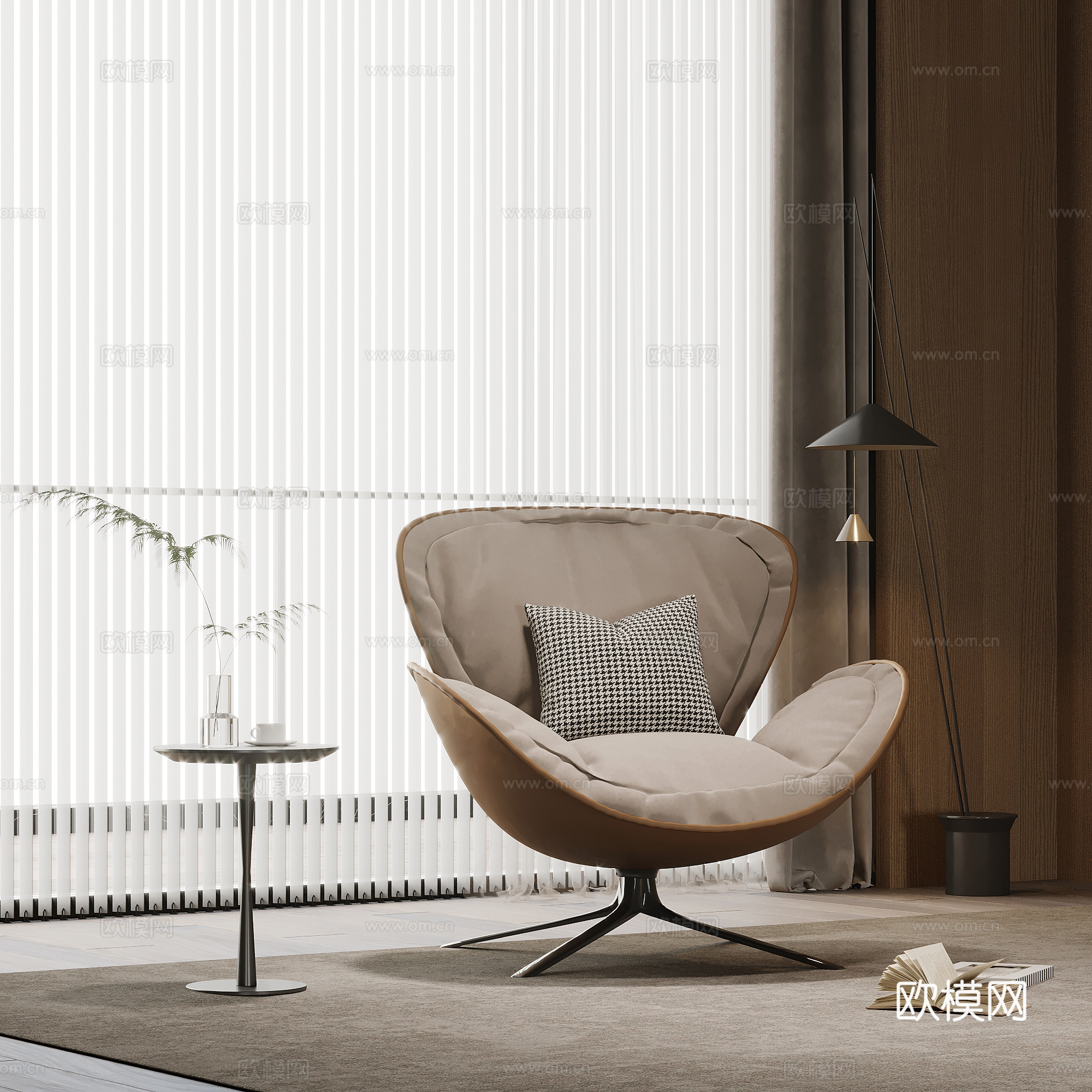 现代休闲椅 边几 落地灯su模型