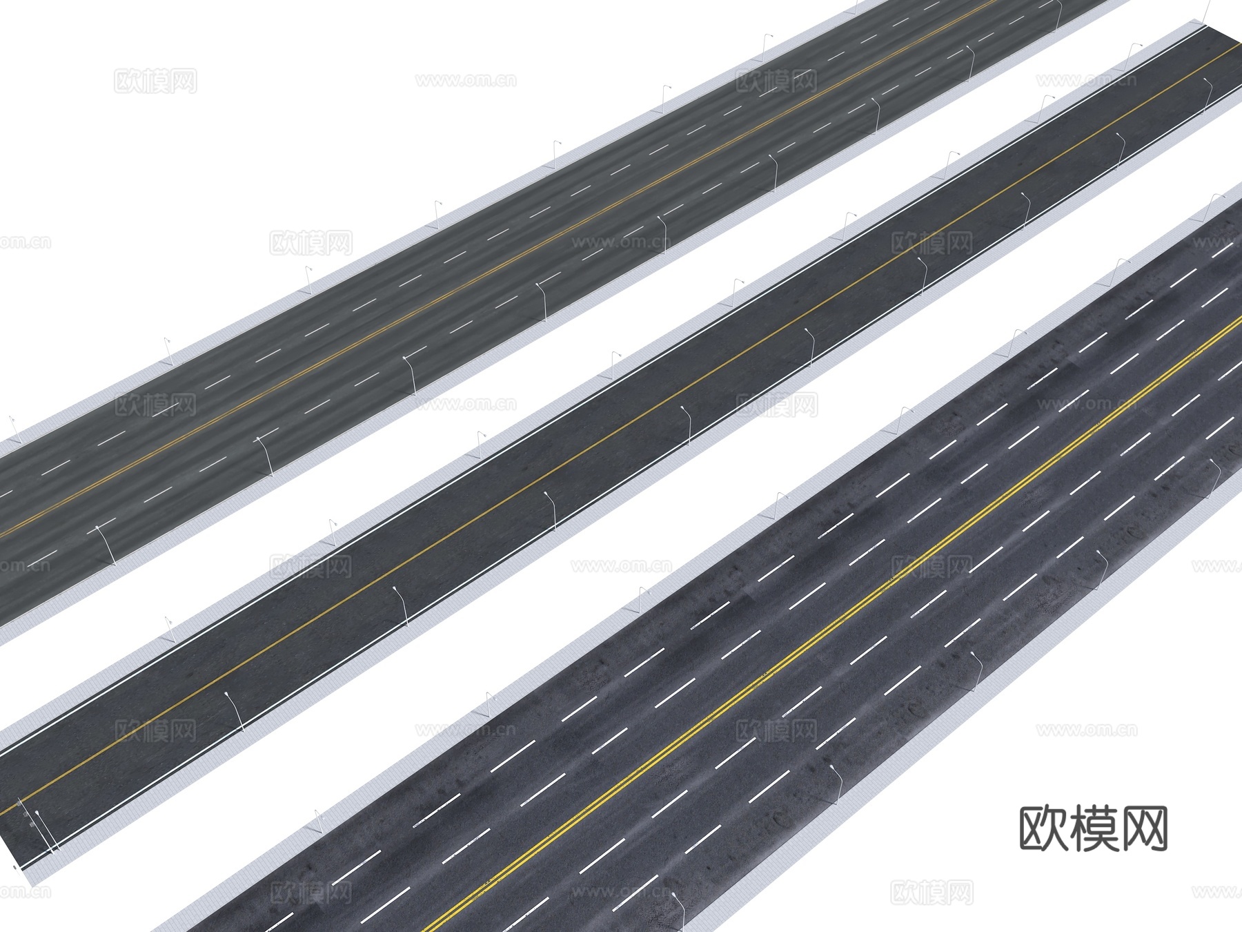 现代道路 马路 车道马路 标准段su模型su模型