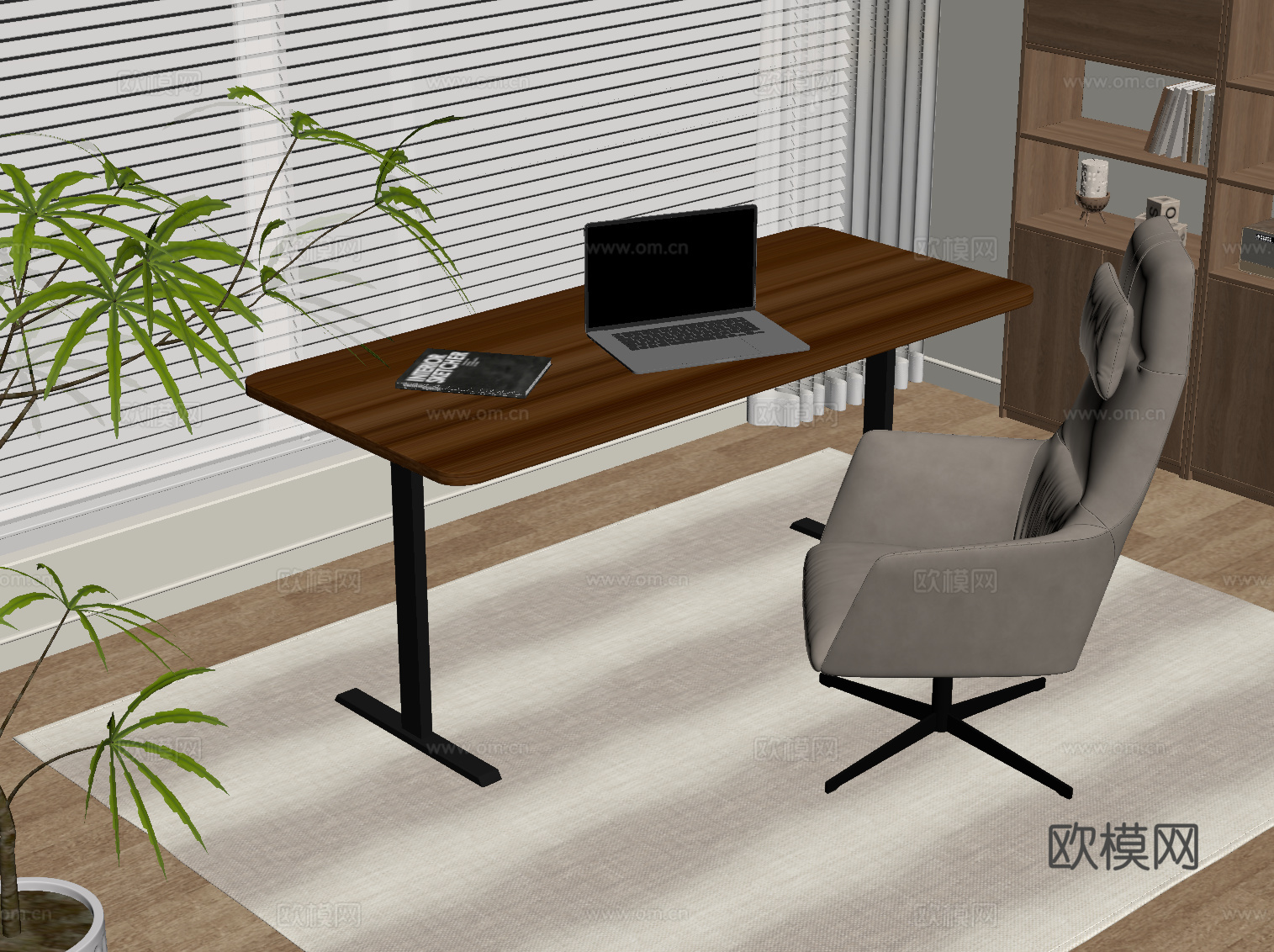 现代奶油风书桌椅 学习桌椅su模型