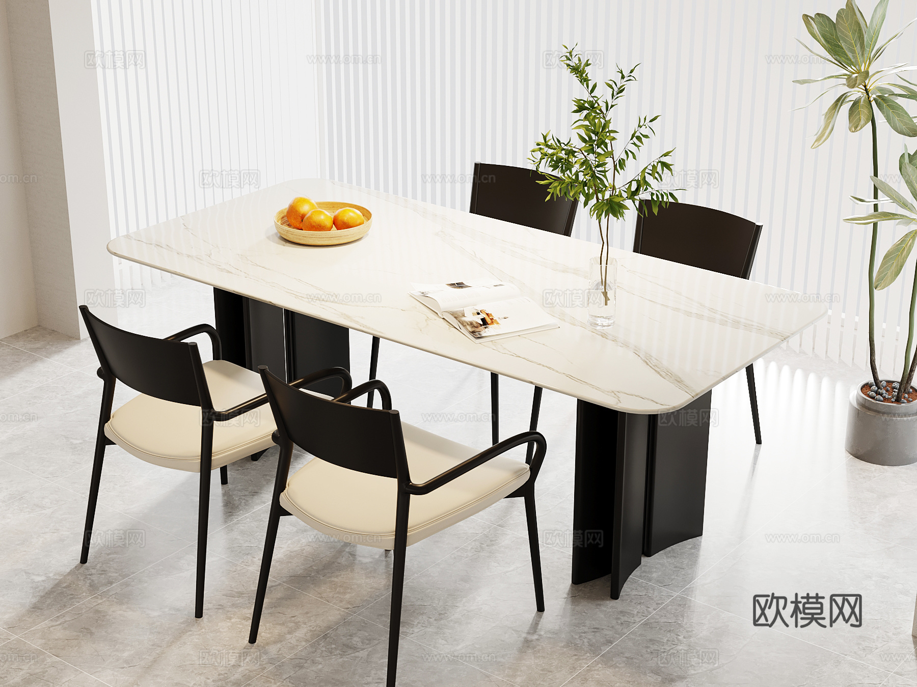 现代意式餐桌椅3d模型下载