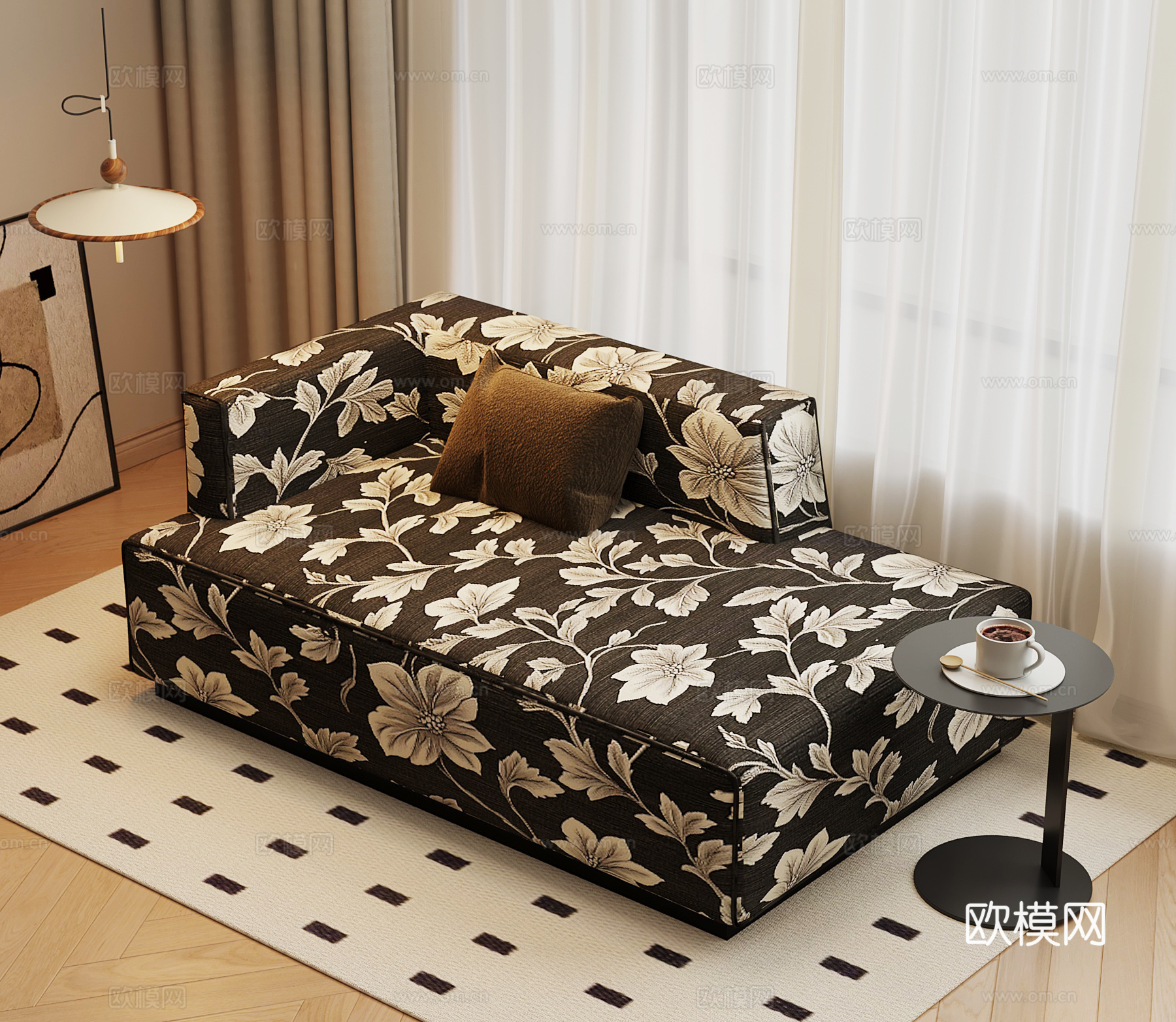 法式复古贵妃椅 边几 吊灯su模型