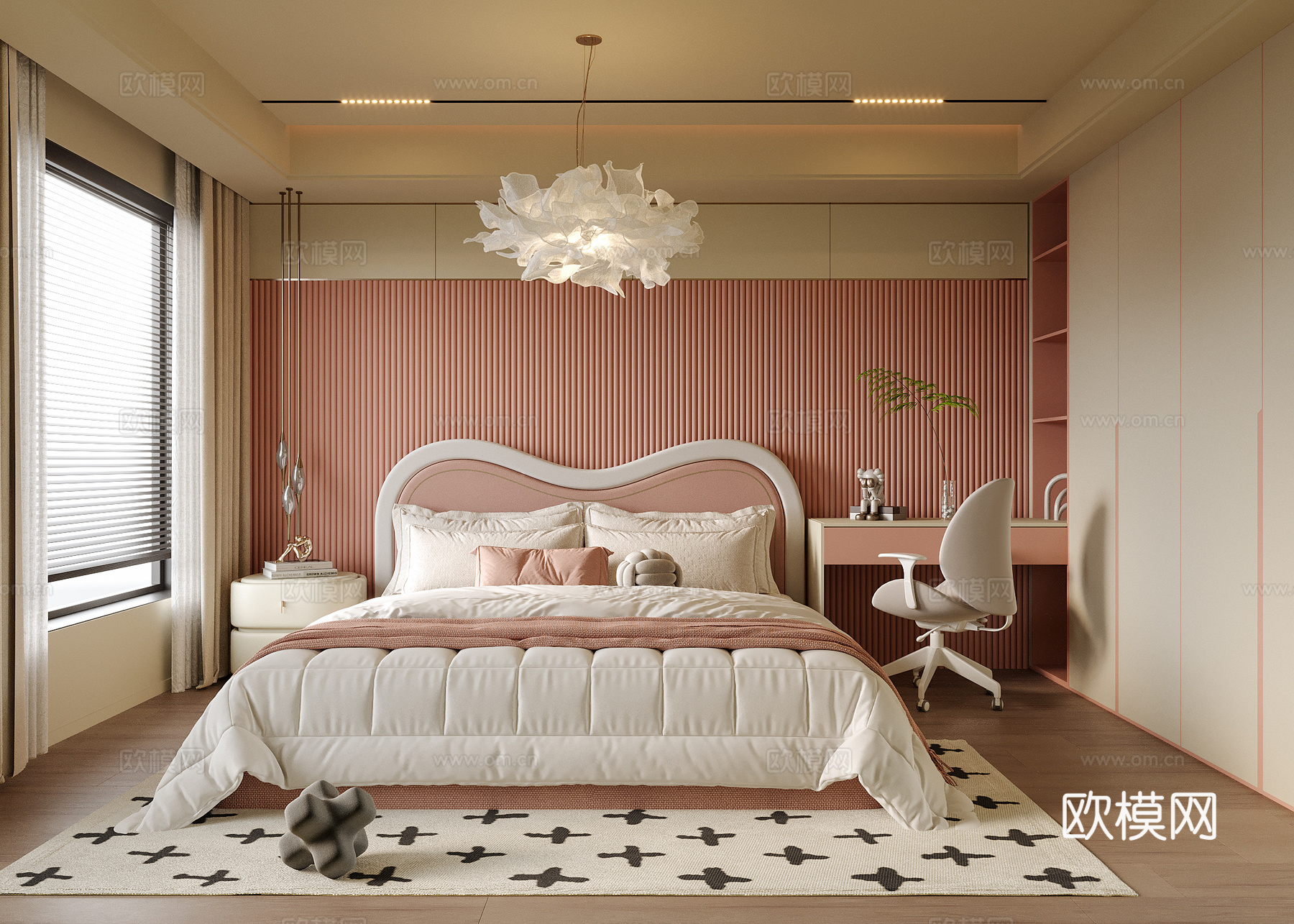 现代女孩房卧室 儿童房su模型