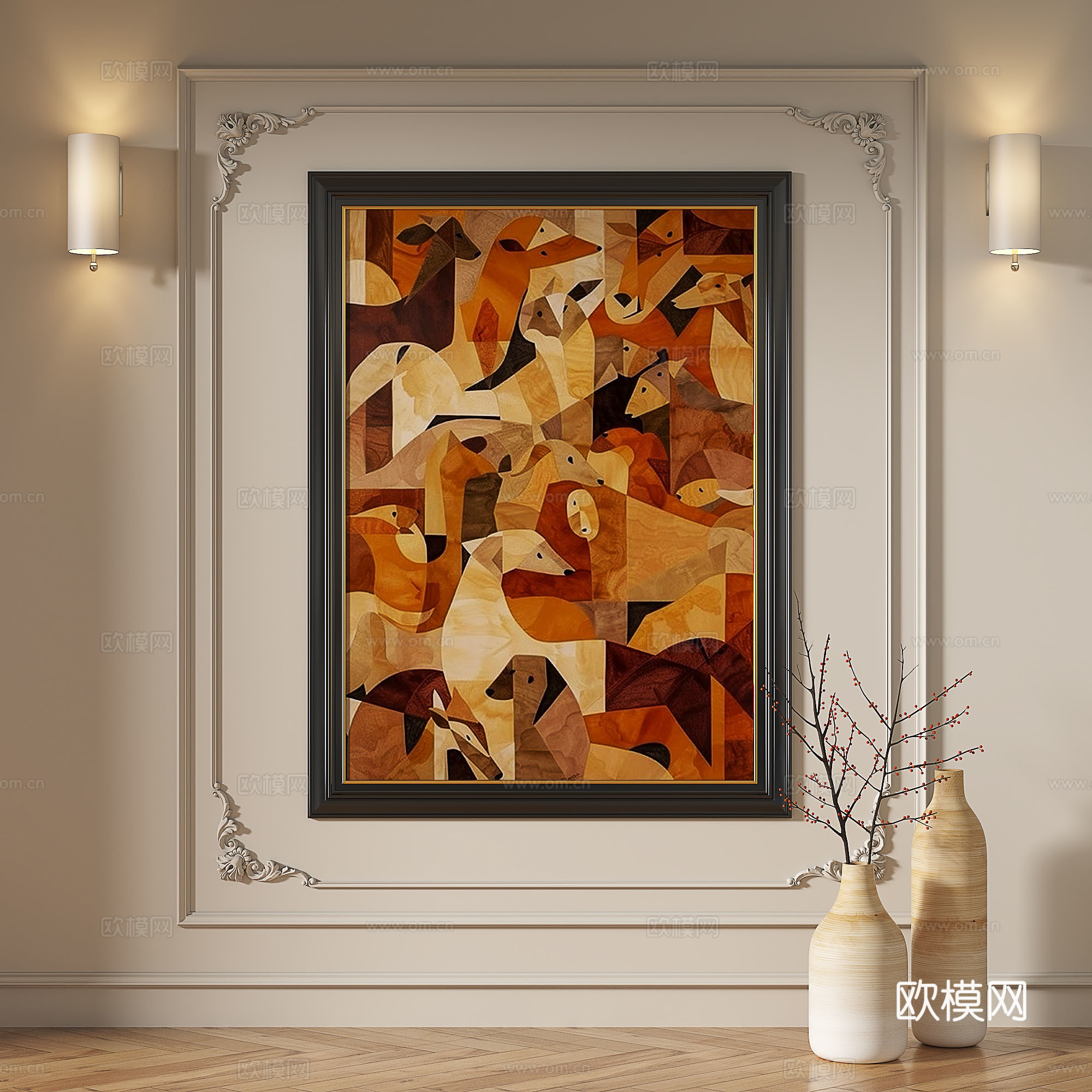 法式，简约，抽象，现代，轻奢，装饰画3d模型下载