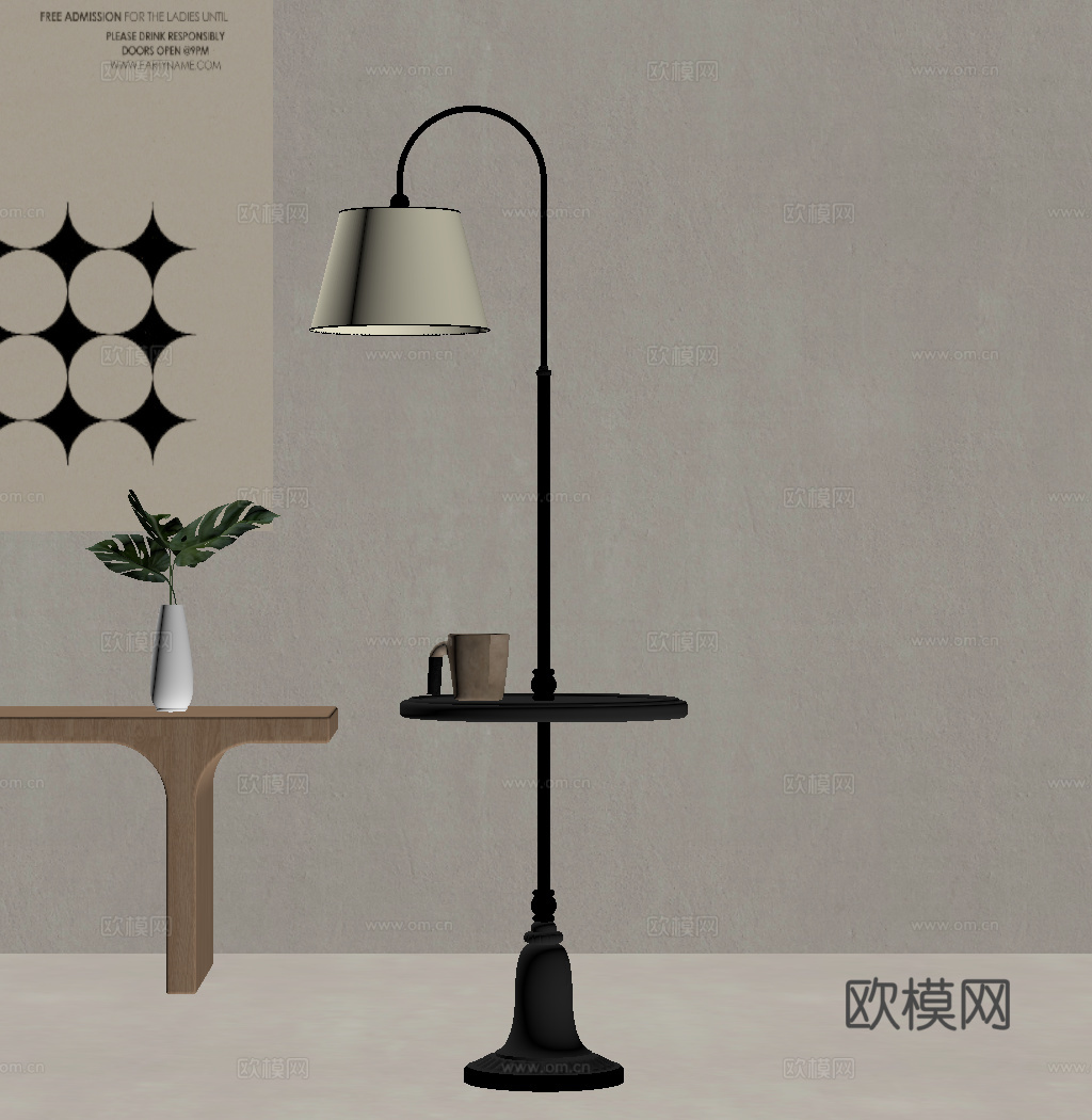 法式复古落地灯 中古落地灯su模型