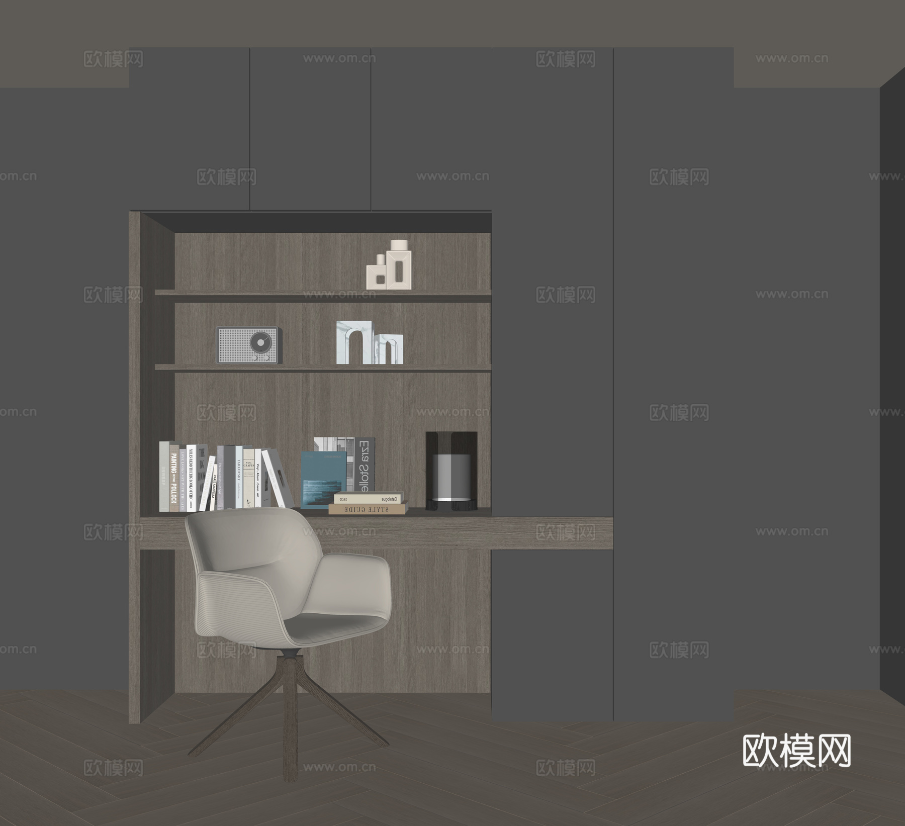 现代书桌一体柜su模型