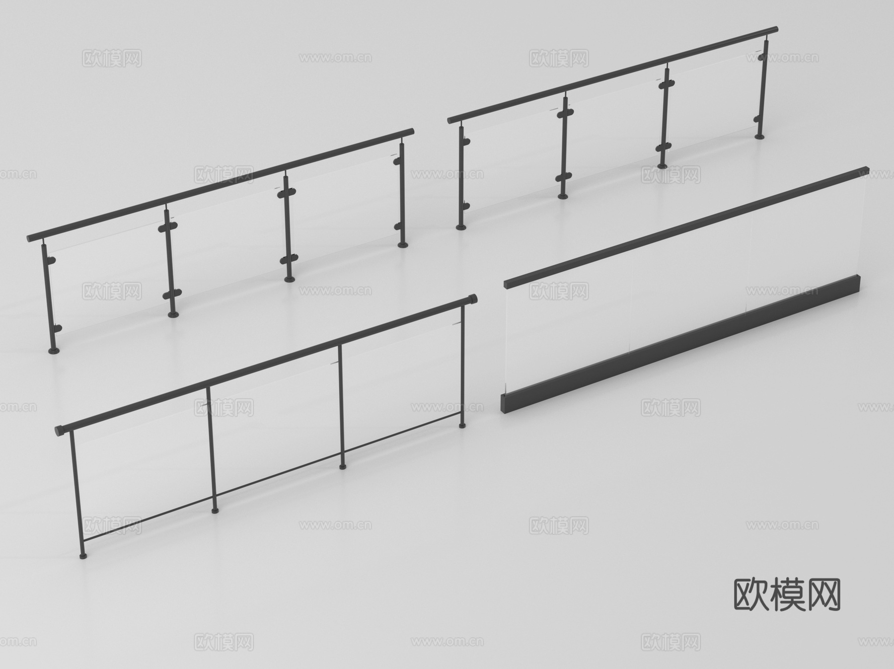 玻璃围栏防护栏 玻璃栏杆 扶手 铁艺栏杆su模型