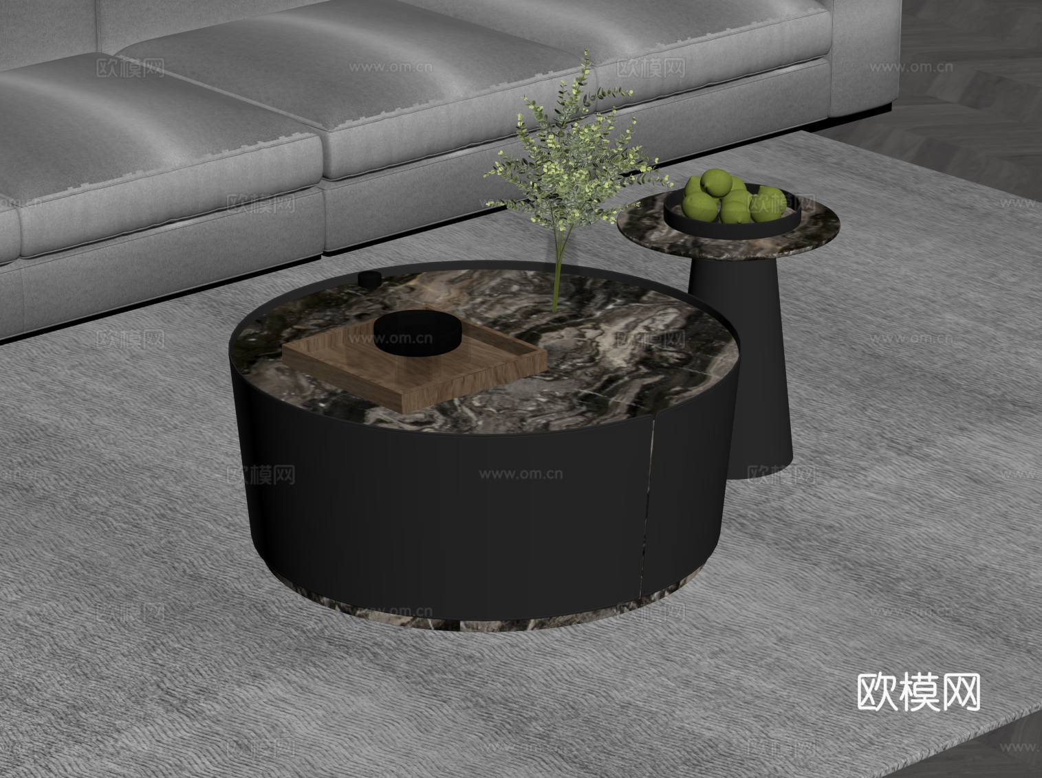 现代意式茶几 圆形茶几su模型