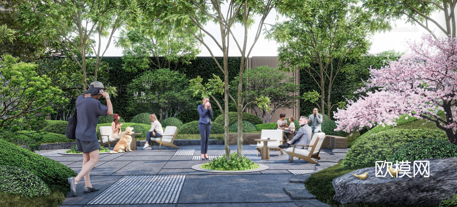 现代公园景观 林下空间 户外座椅su模型