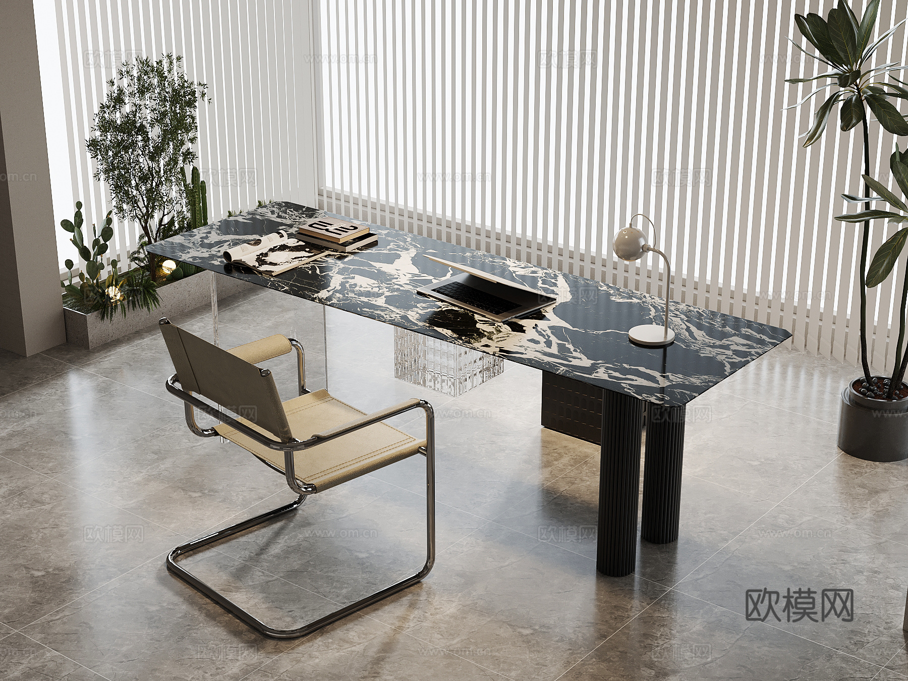 现代意式书桌椅su模型