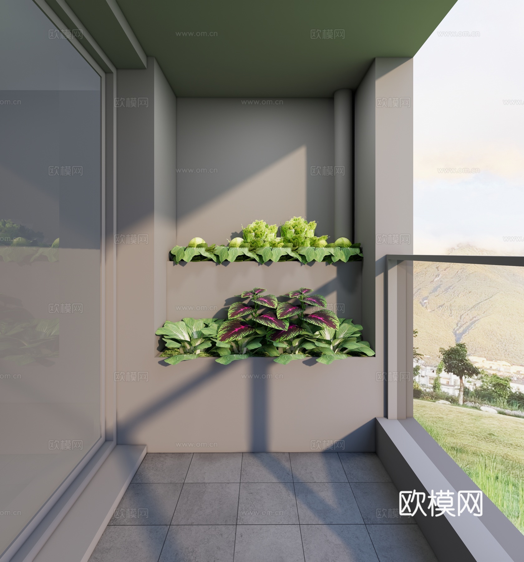 现代阳台花池 花箱 蔬菜果蔬植物su模型