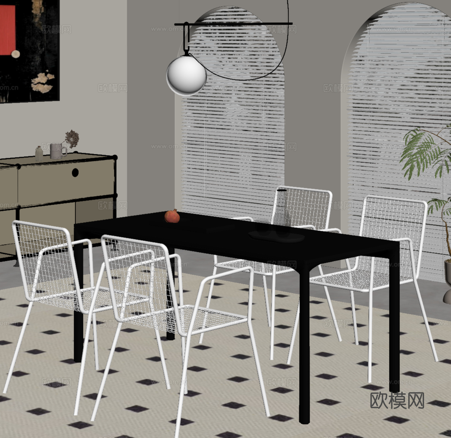 现代简约餐桌椅su模型