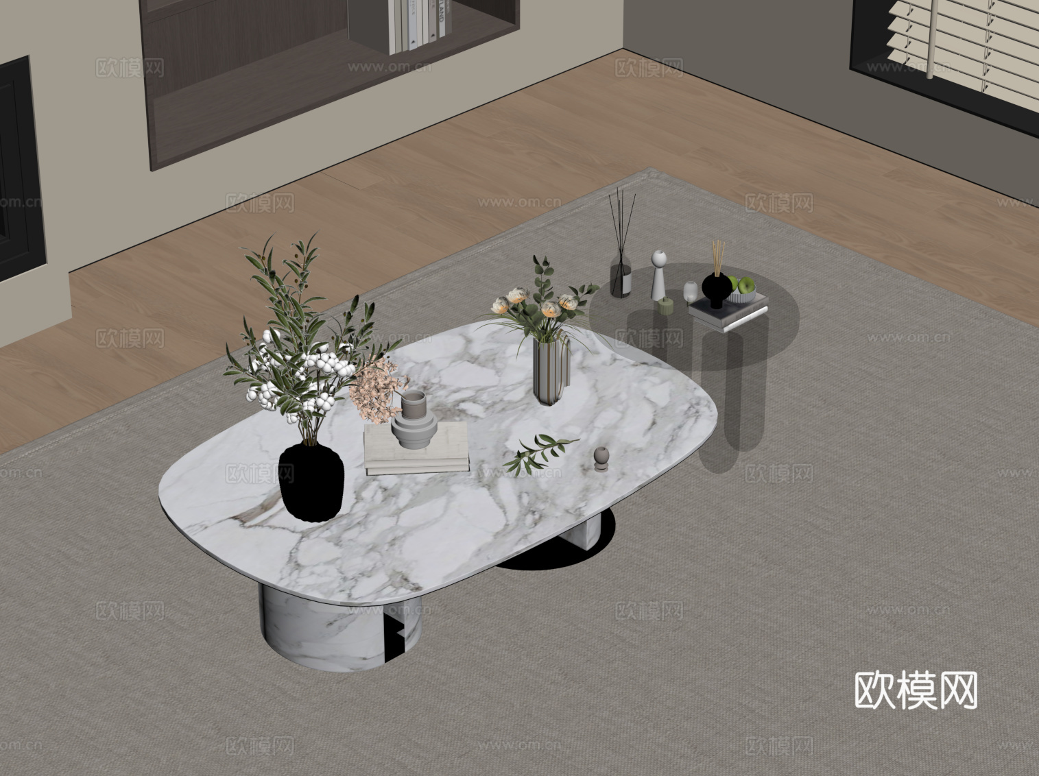 现代奶油风茶几 子母几su模型