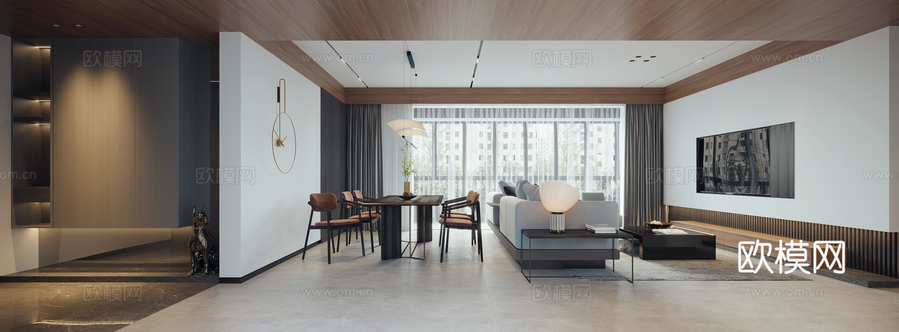 轻奢大平层 样板间 最新全套施工图 效果图合集cad施工图下载（渲染图3）