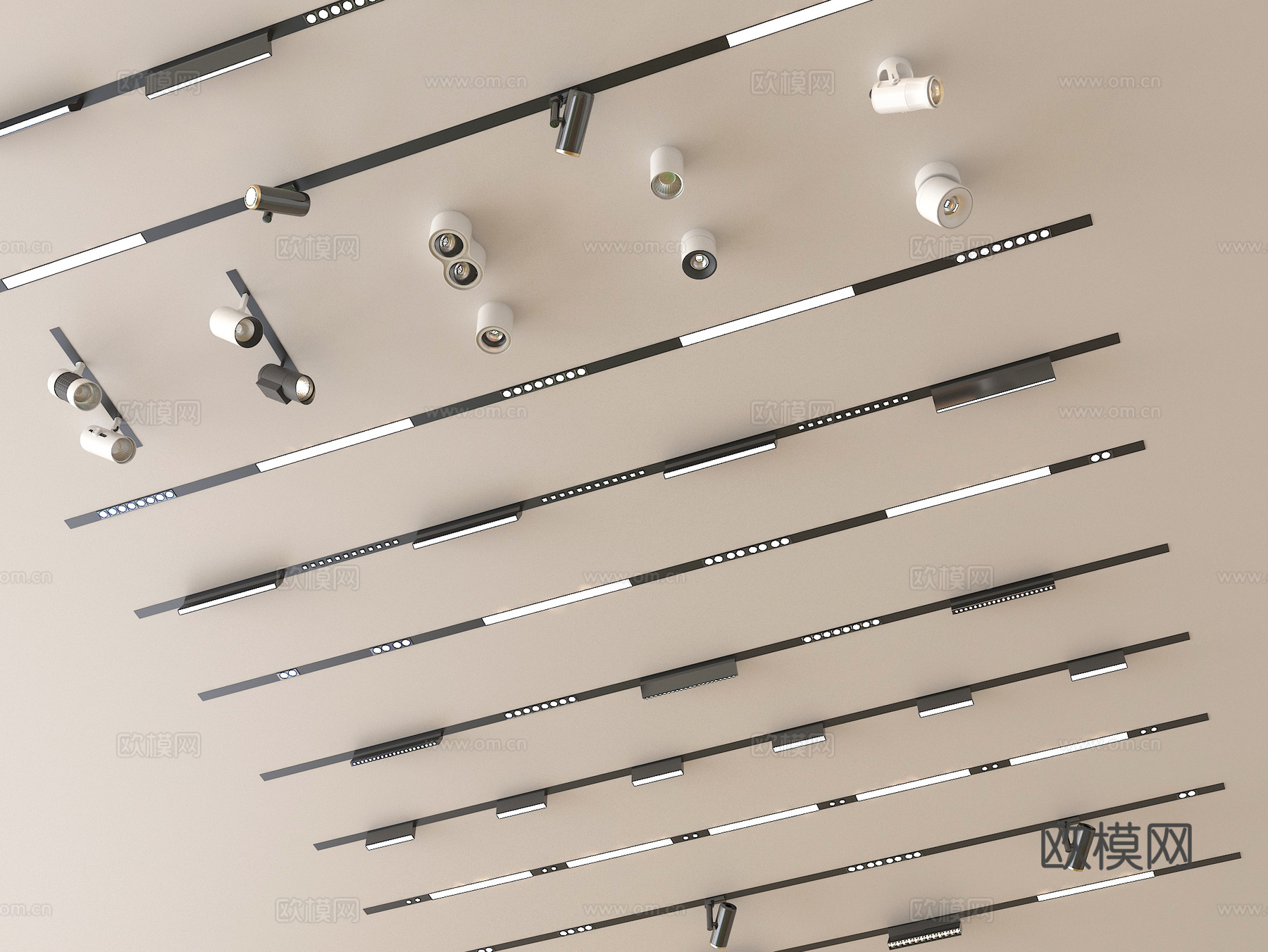 现代筒灯射灯 轨道射灯 线形射灯su模型