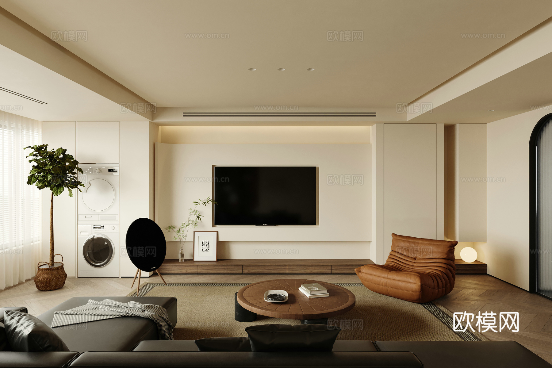 轻奢中古风 样板间 最新全套施工图 效果图合集cad施工图下载（渲染图3）