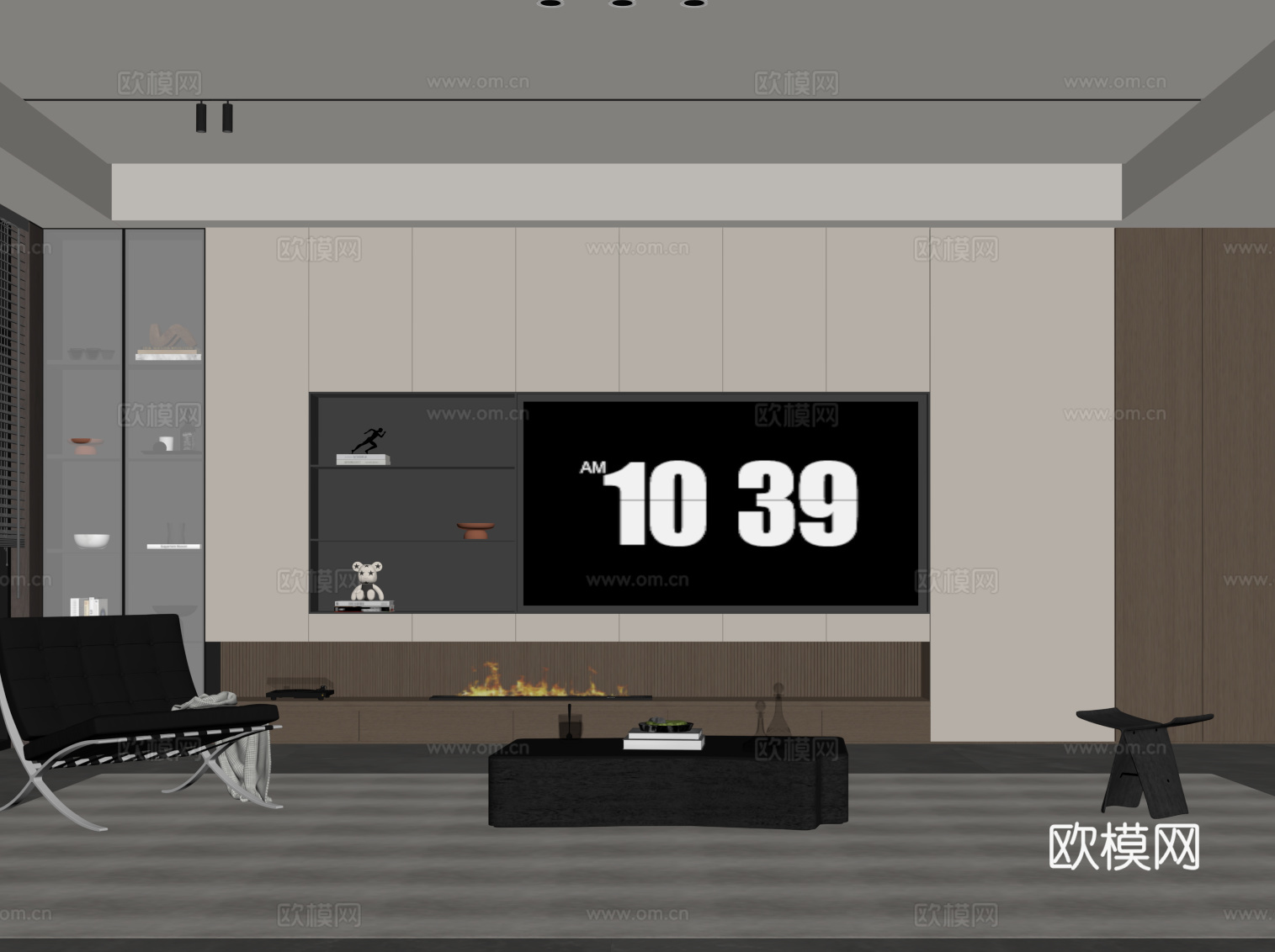 现代意式客厅 电视背景墙 电视柜 沙发茶几组合su模型
