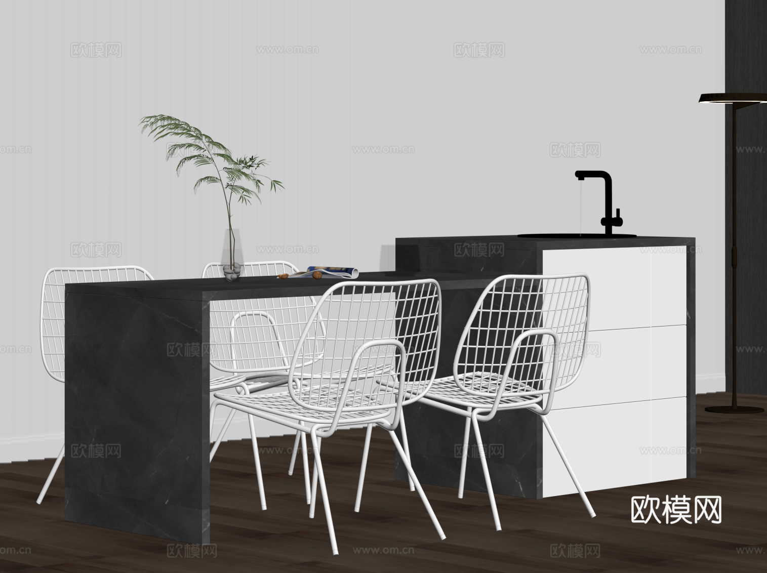 现代简约休闲桌椅 多巴胺桌椅su模型