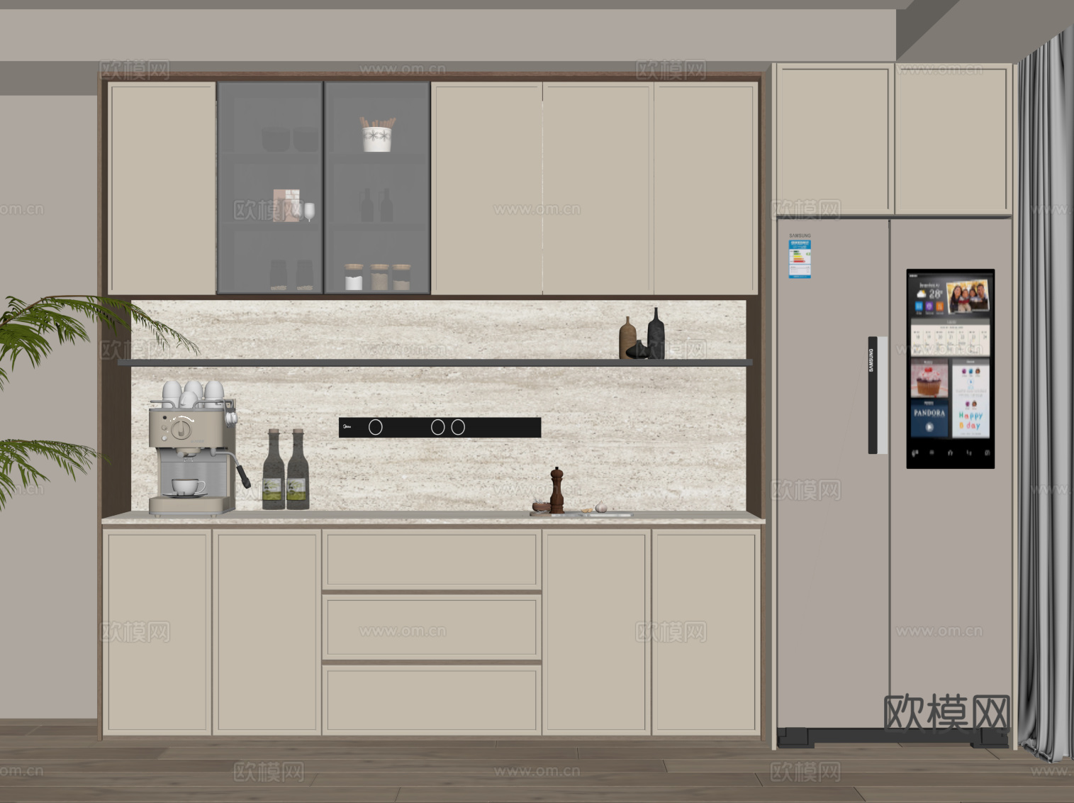 中古风酒柜 餐边柜su模型