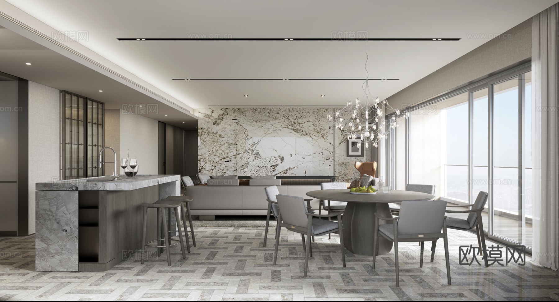 轻奢大平层 样板间 最新全套施工图 效果图合集cad施工图