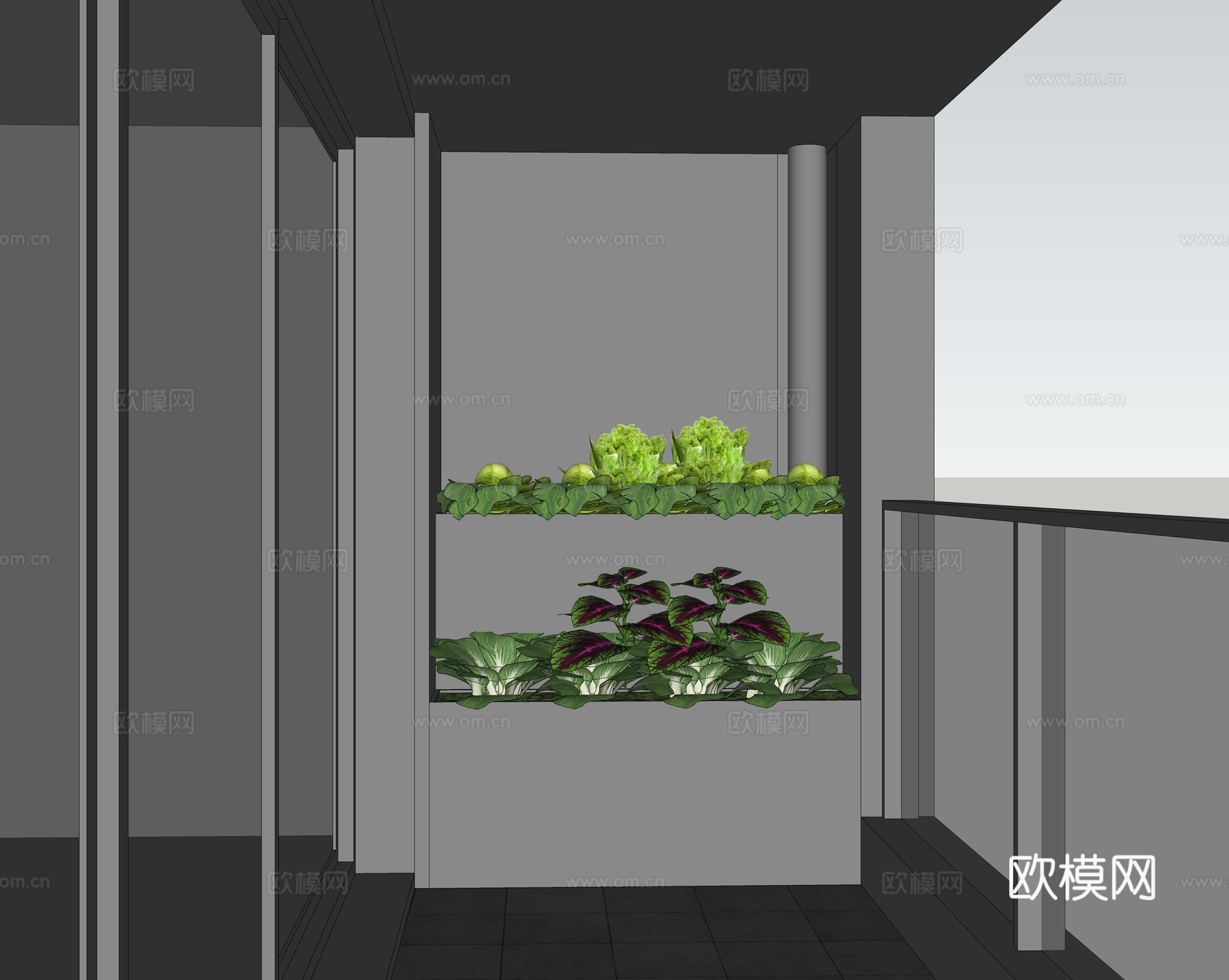 现代阳台花池 花箱 蔬菜果蔬植物su模型