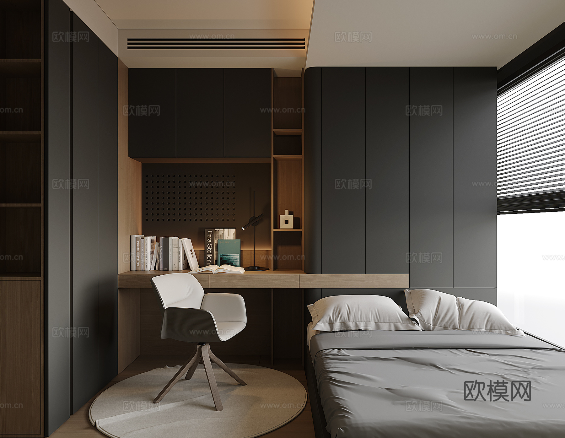 现代榻榻米卧室su模型