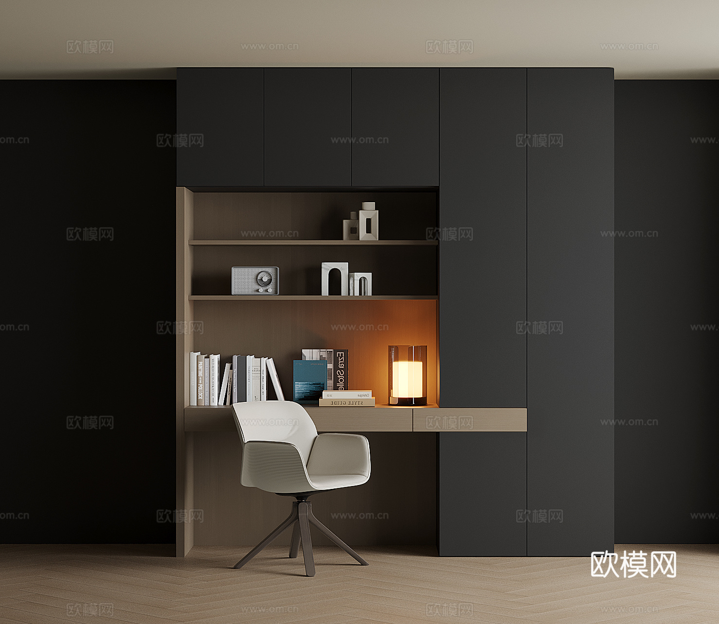 现代书桌一体柜su模型