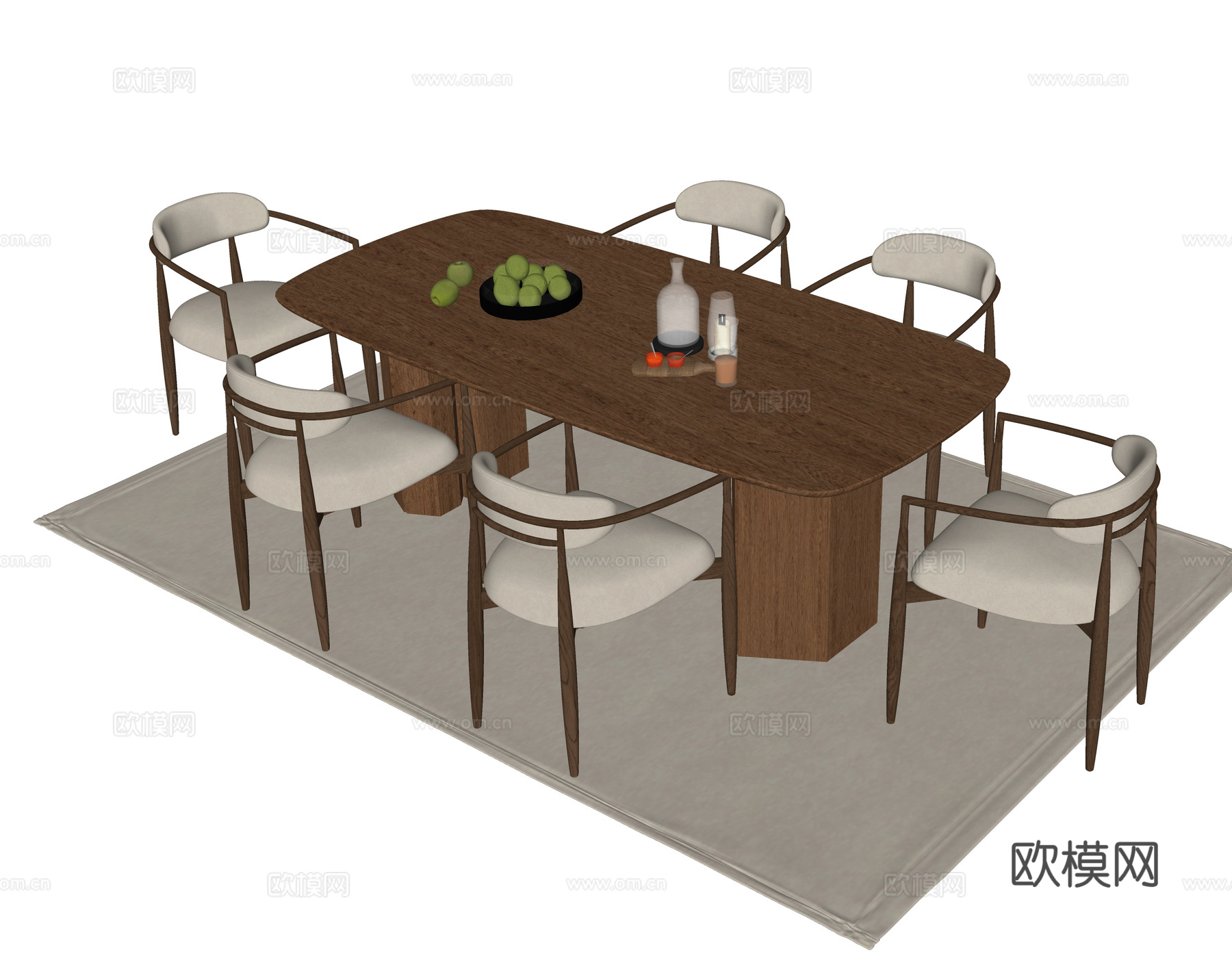 现代餐桌椅 餐桌 餐椅su模型