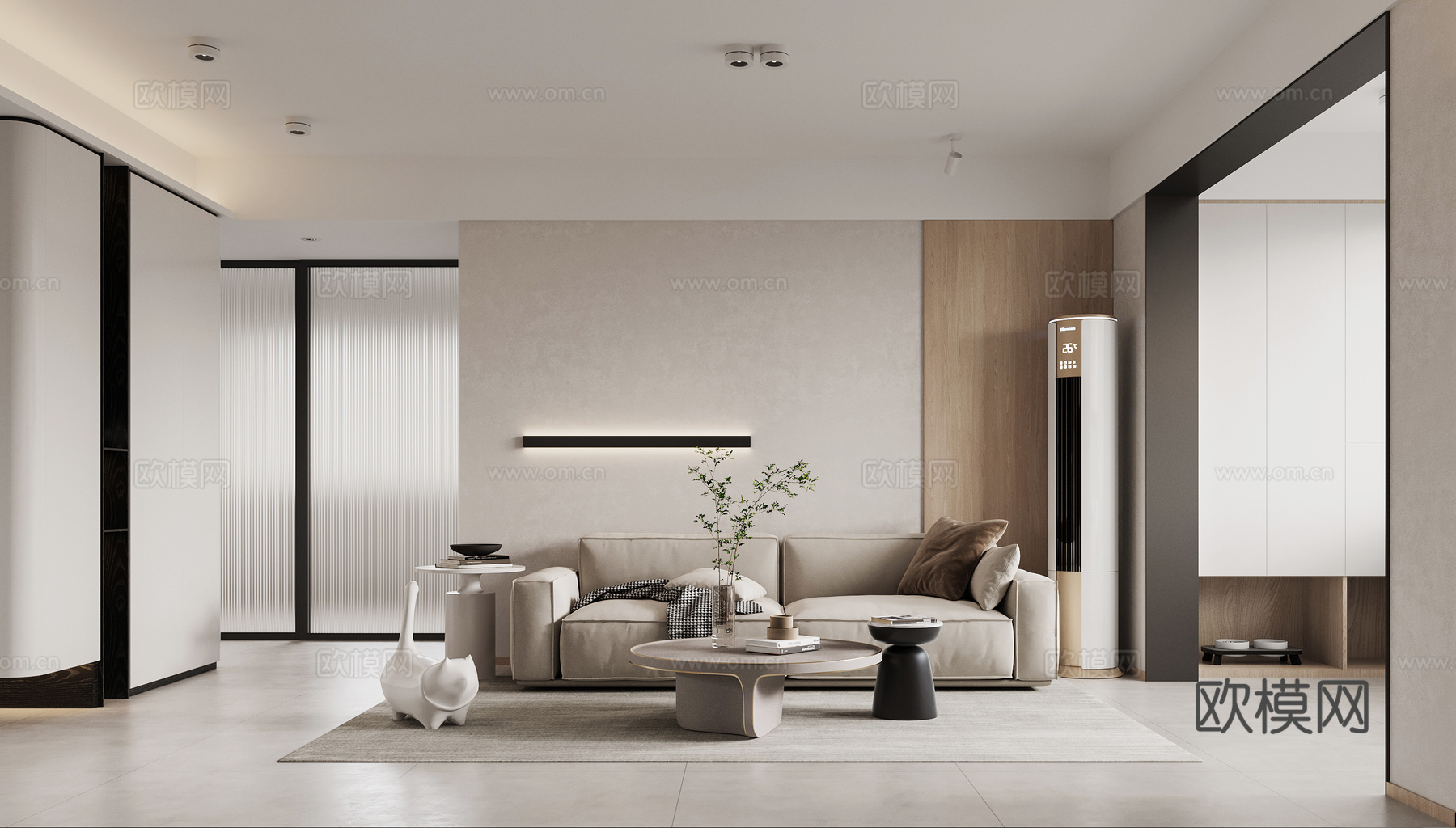 轻奢原木风 样板间 最新全套施工图 效果图合集cad施工图下载（渲染图1）