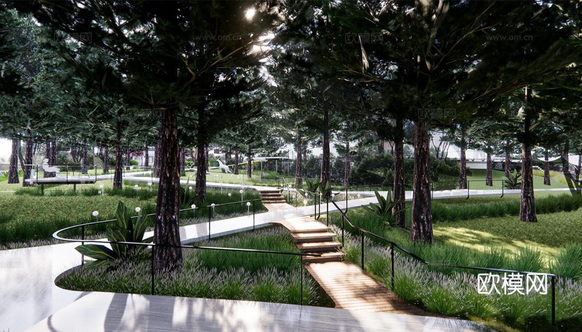 现代公园景观 林下空间 户外座椅su模型