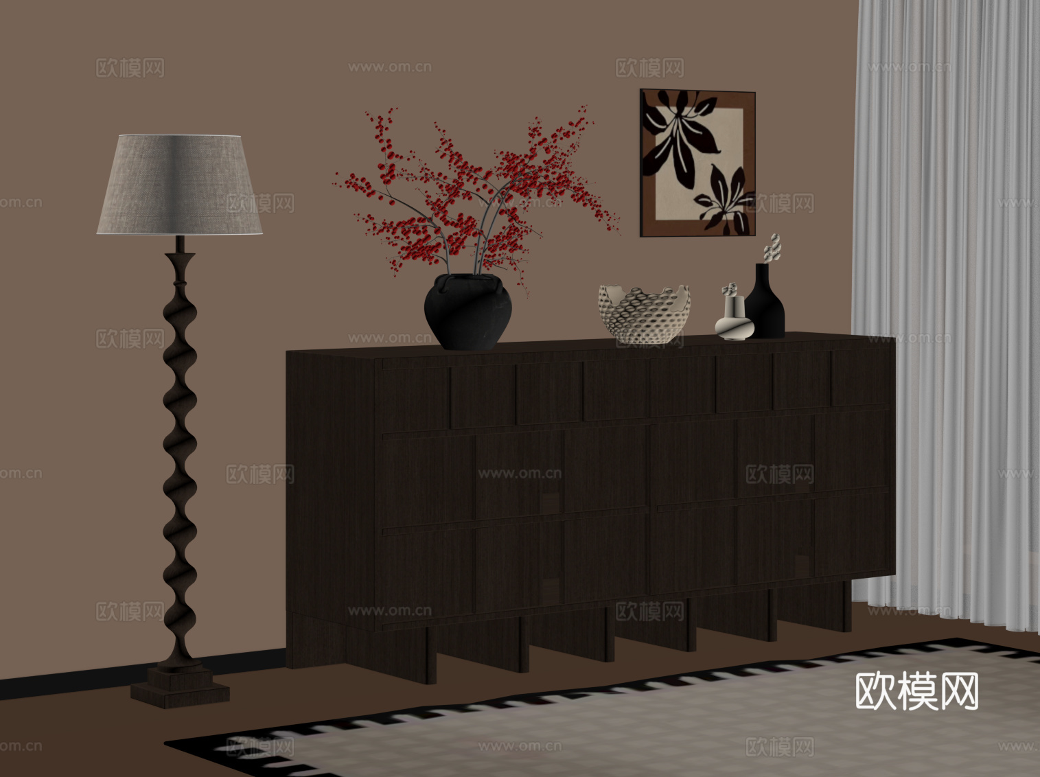 中古风玄关柜 边柜su模型