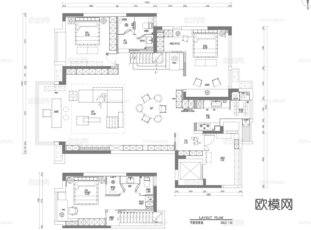 轻奢意式 样板间 最新全套施工图 效果图合集cad施工图