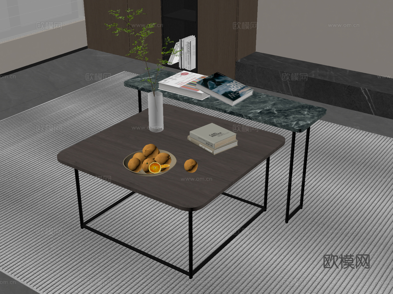 现代意式茶几 方形茶几 大理石茶几su模型su模型