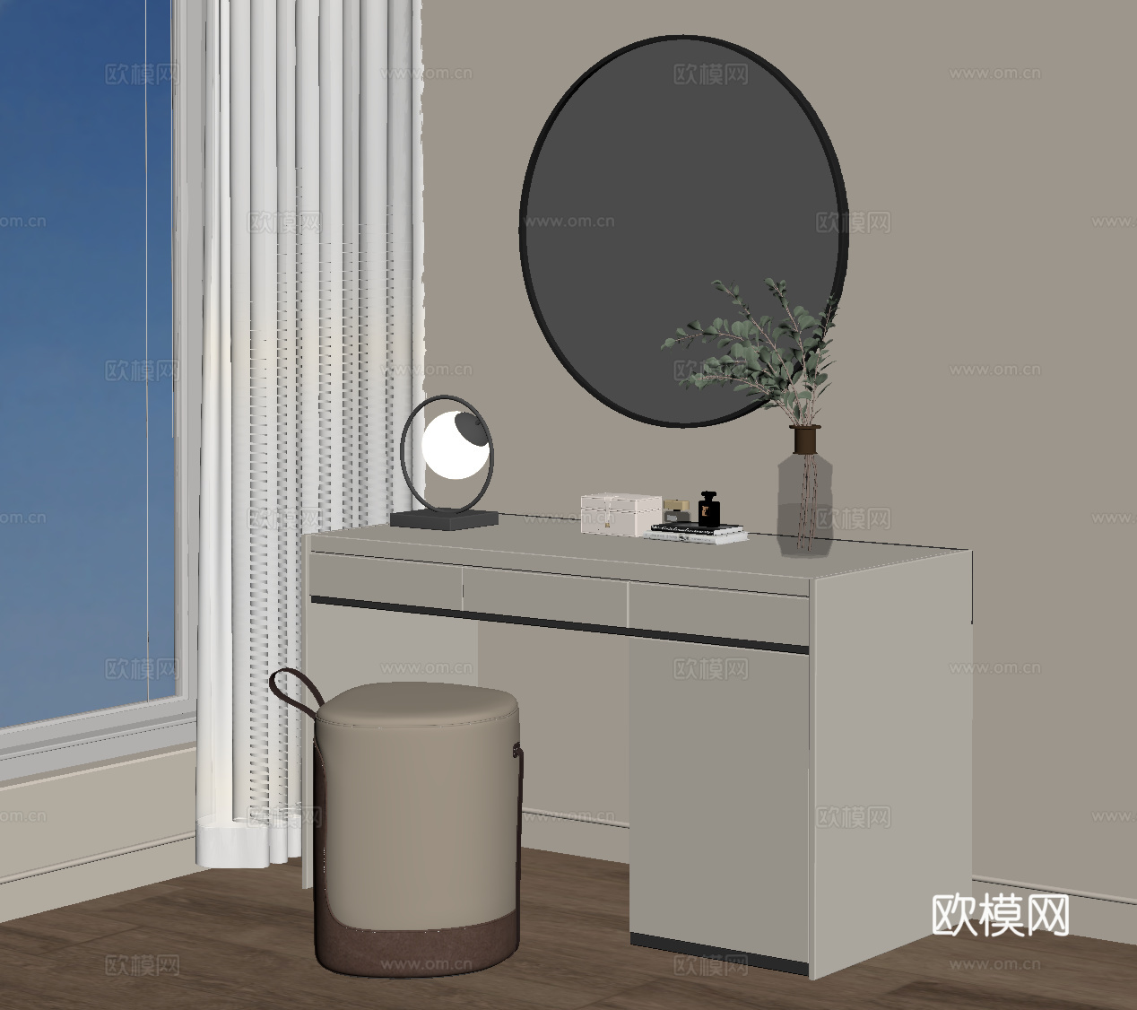 现代梳妆台 梳妆凳su模型