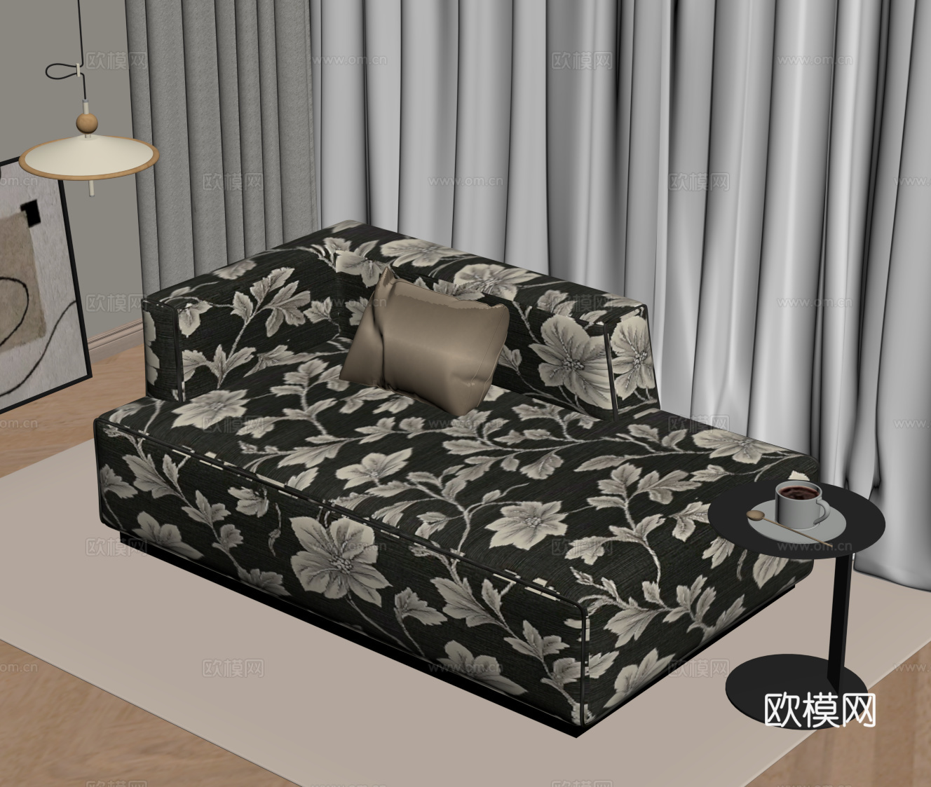 法式复古贵妃椅 边几 吊灯su模型