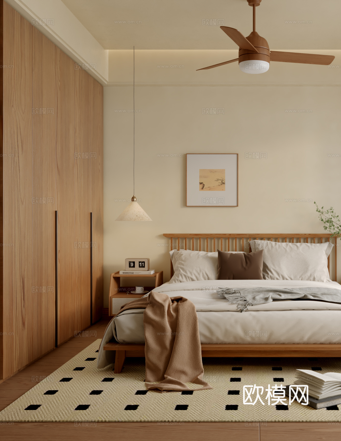 原木风卧室3d模型下载（渲染图2）