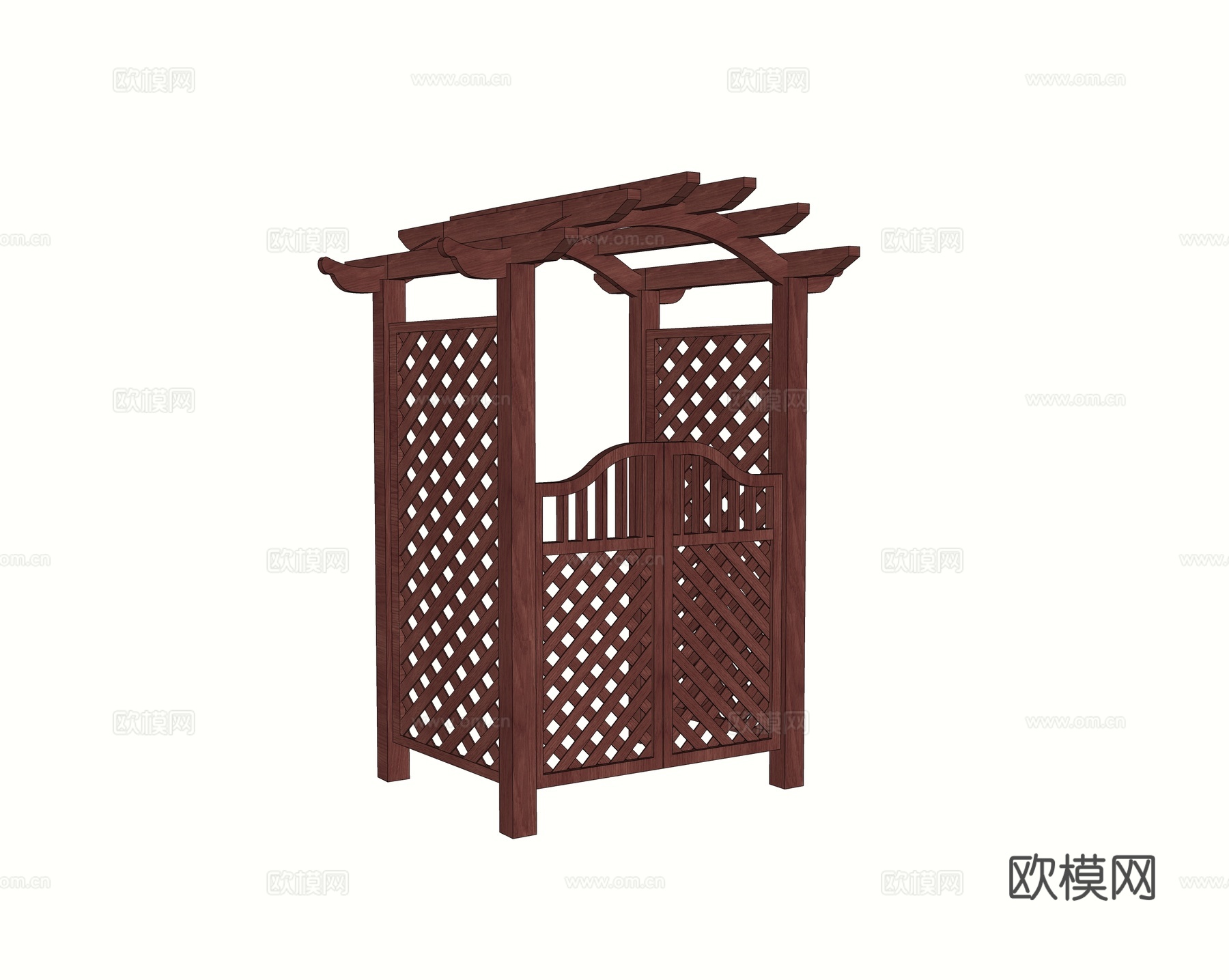 新中式花园门 防腐木拱门 双开门 花格格栅门su模型