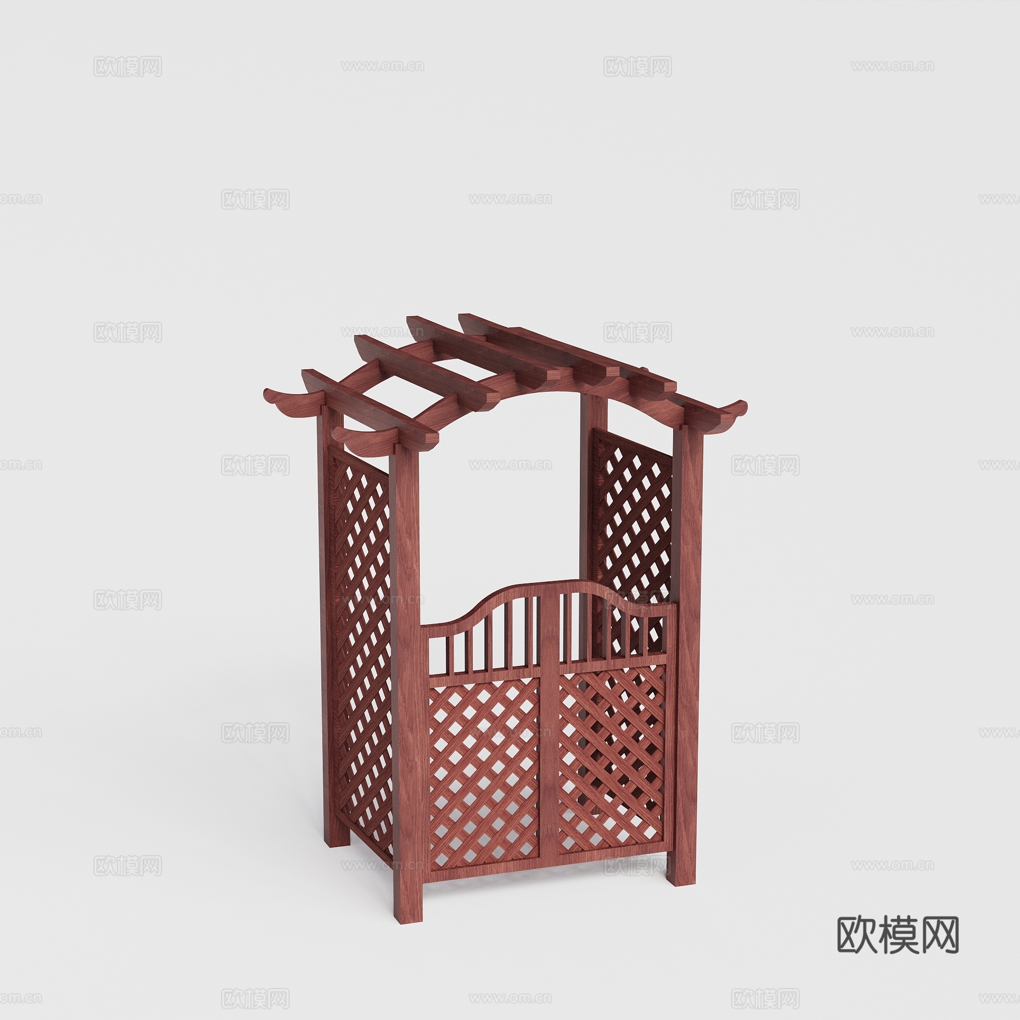 新中式花园门 防腐木拱门 双开门 花格格栅门su模型