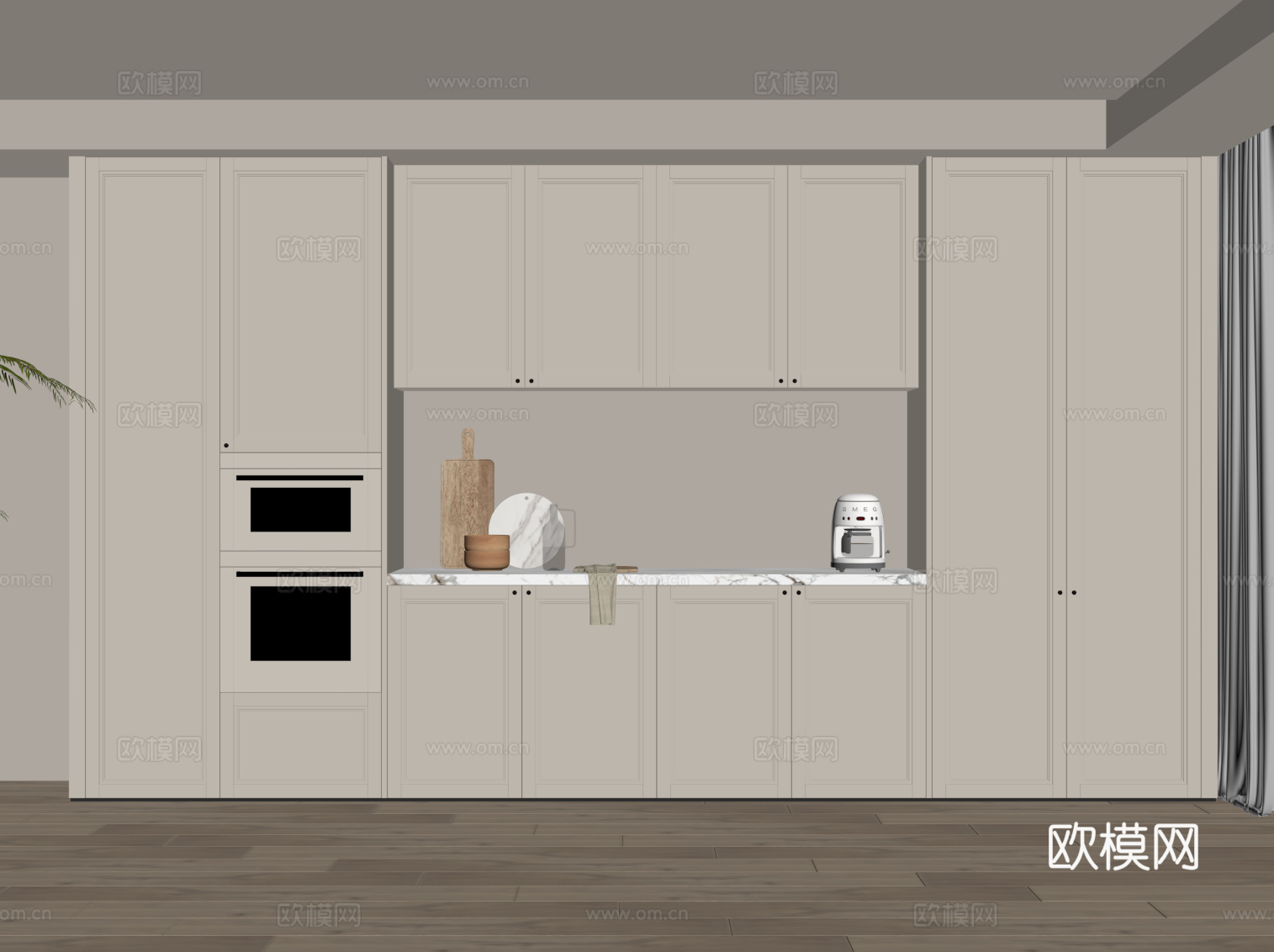 法式奶油风酒柜 餐边柜su模型