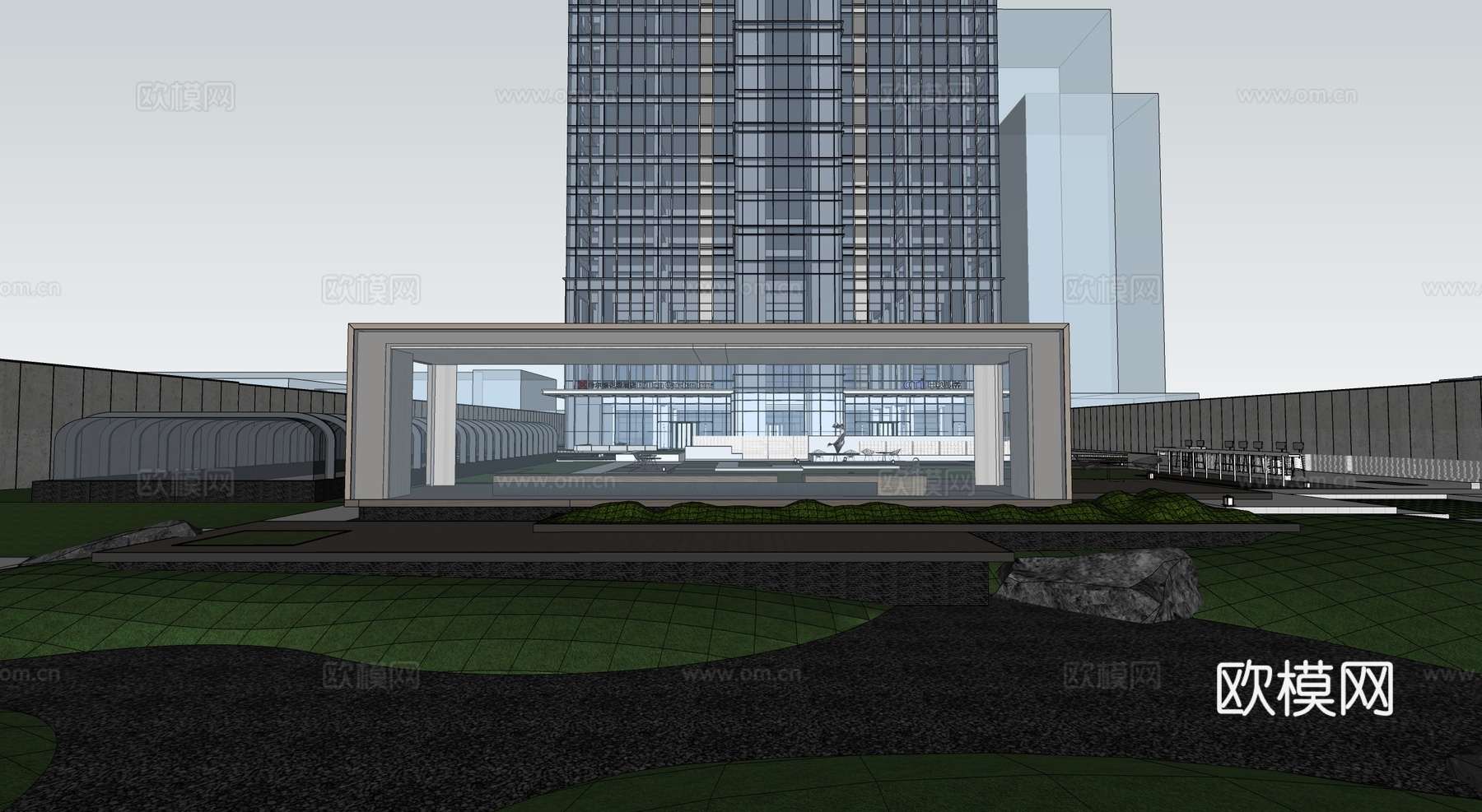 现代公园景观 林下空间 户外座椅su模型