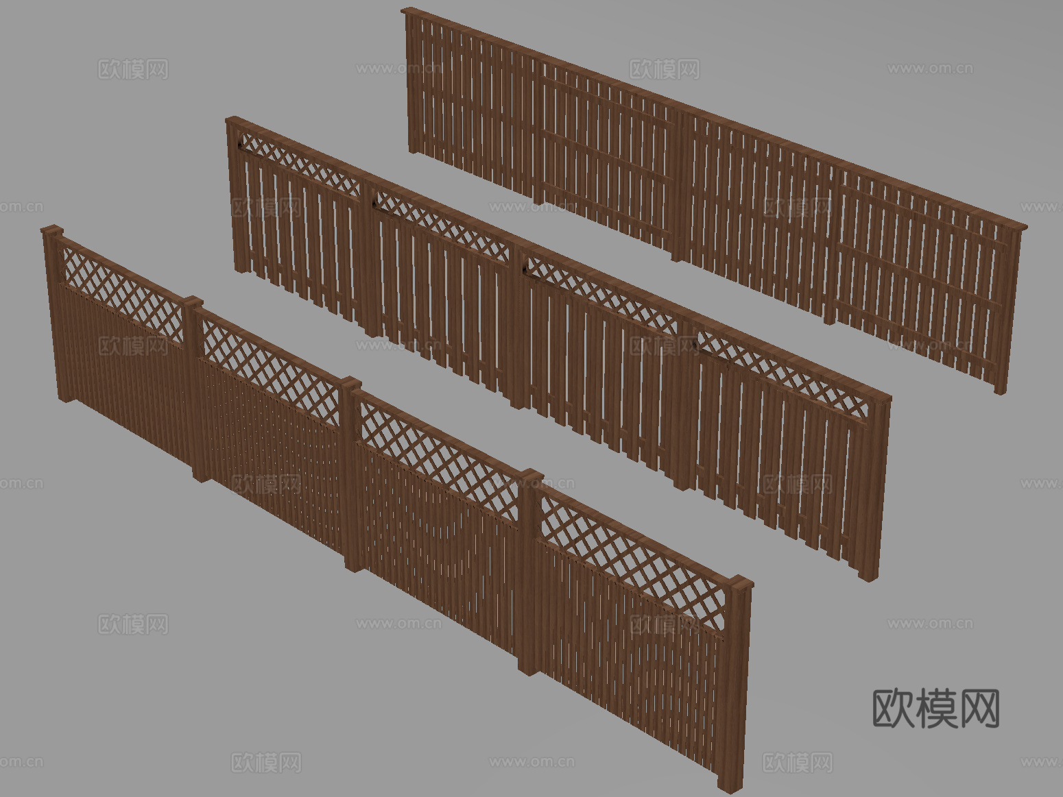 新中式栅栏 篱笆 围栏护栏 栏杆 庭院木栅栏 实木护栏su模型