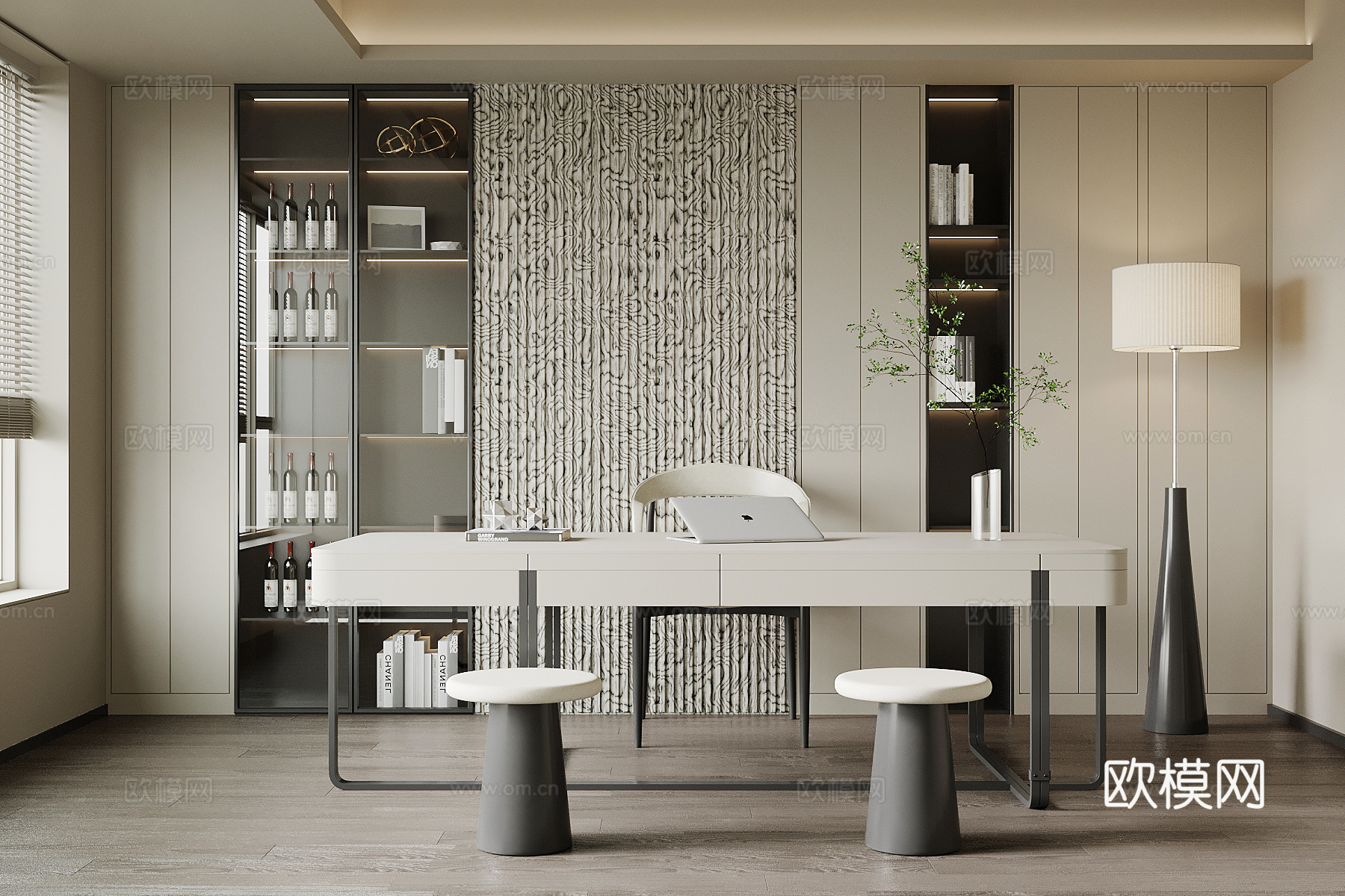 现代书房 书桌椅 书柜su模型